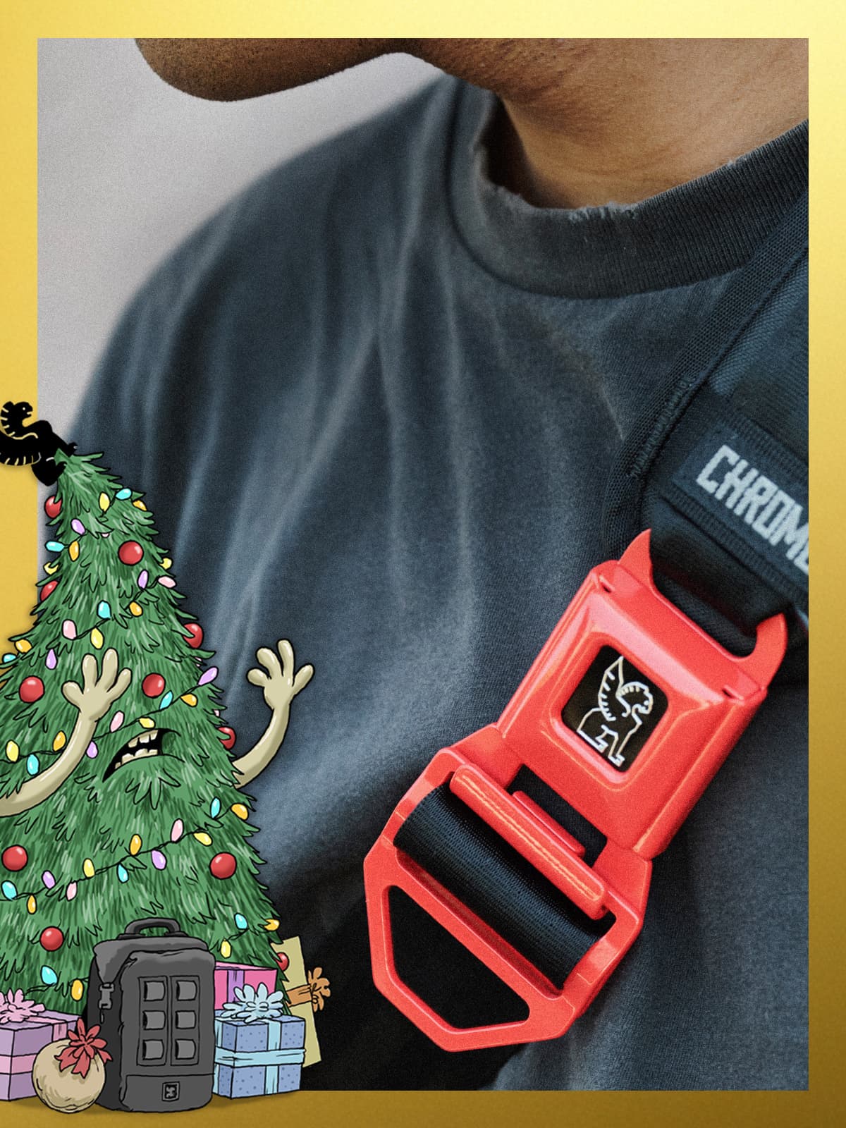 Holiday Gift Guide buckle and grumpy tree character