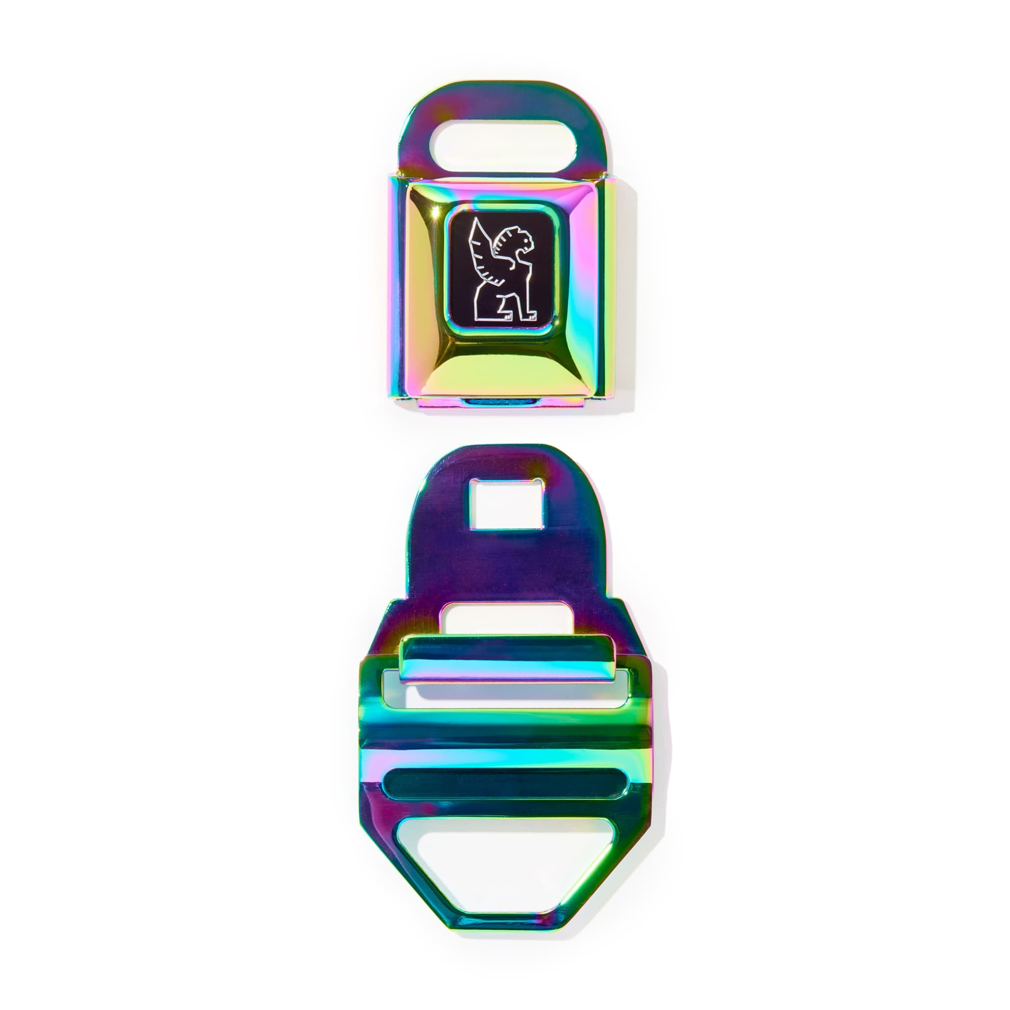 Chrome LG iconic buckle in chrome silver un-clasped #color_rainbow
