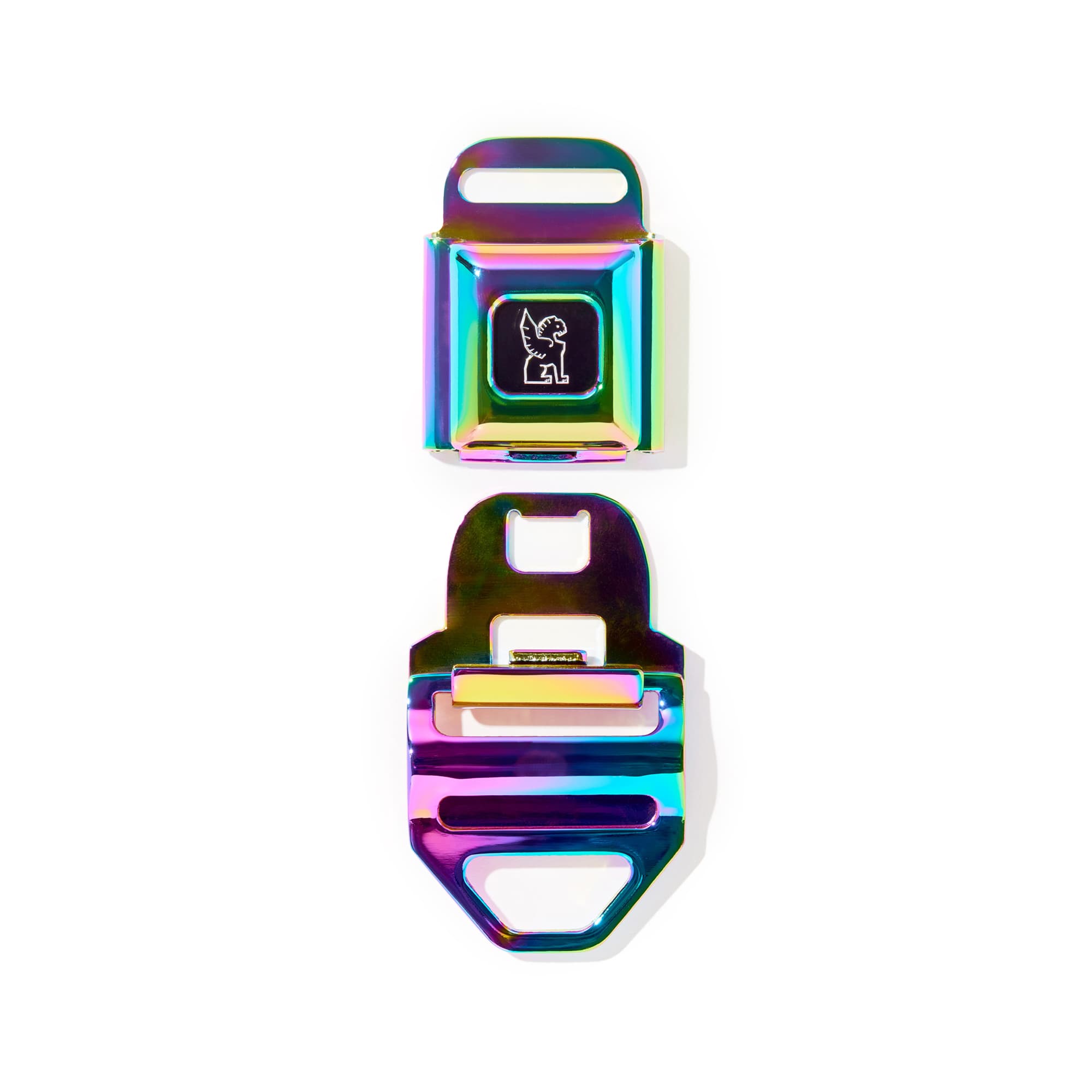 Iconic Chrome MD size seatbelt buckle in rainbow open #color_rainbow