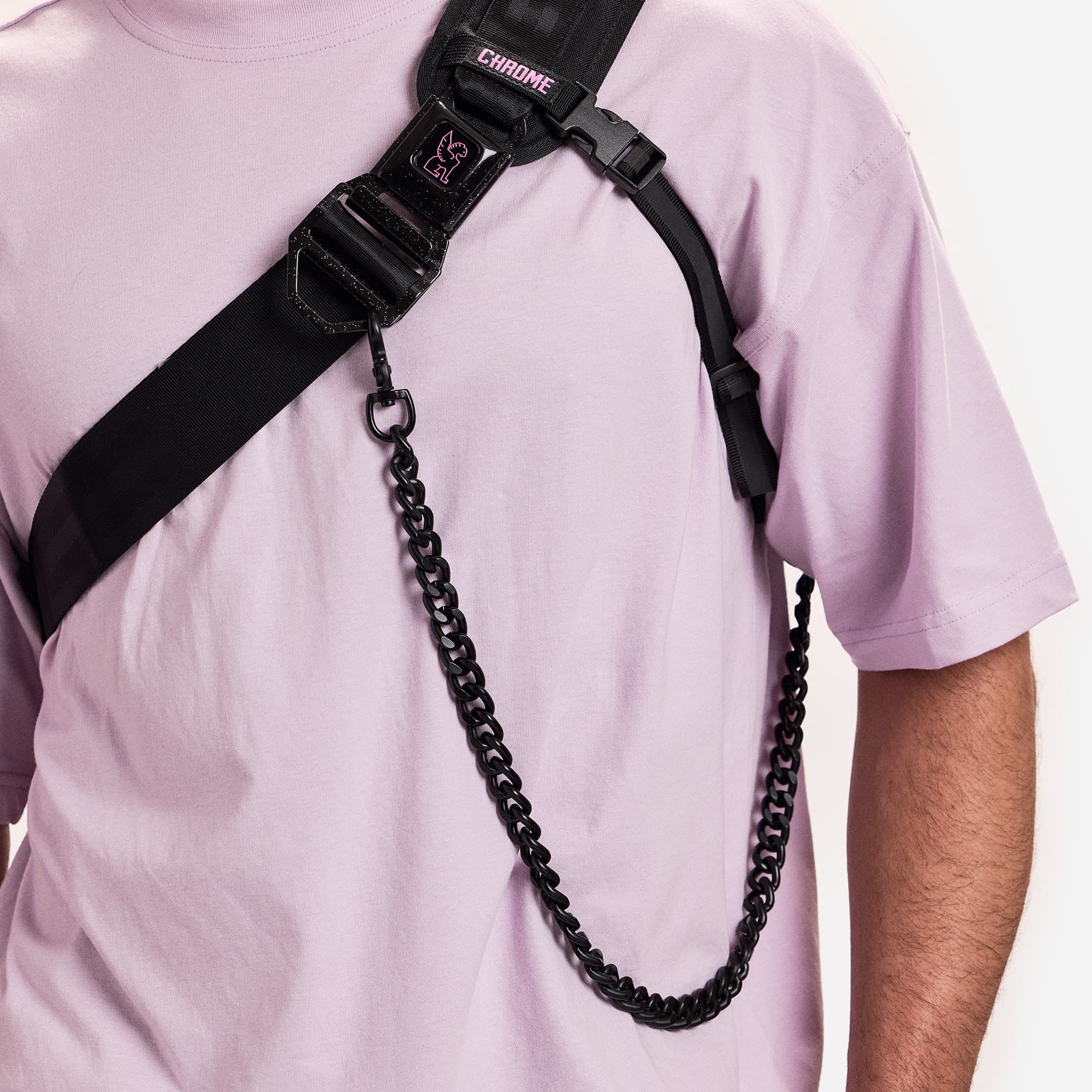 Chrome x Rio Chain Strap shown on a man's Citizen in a pink shirt