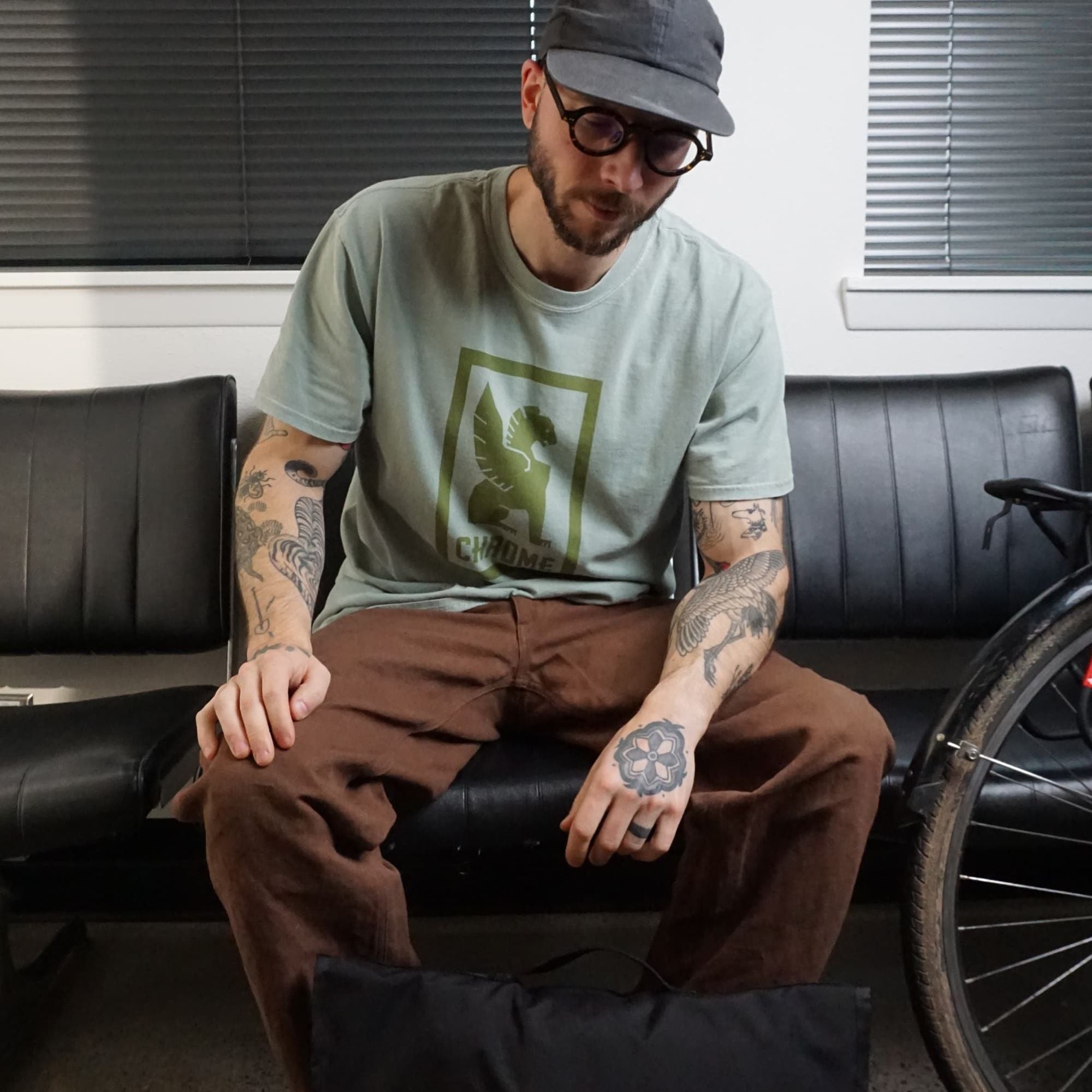 A guy in Chrome Industries new Logo Tee