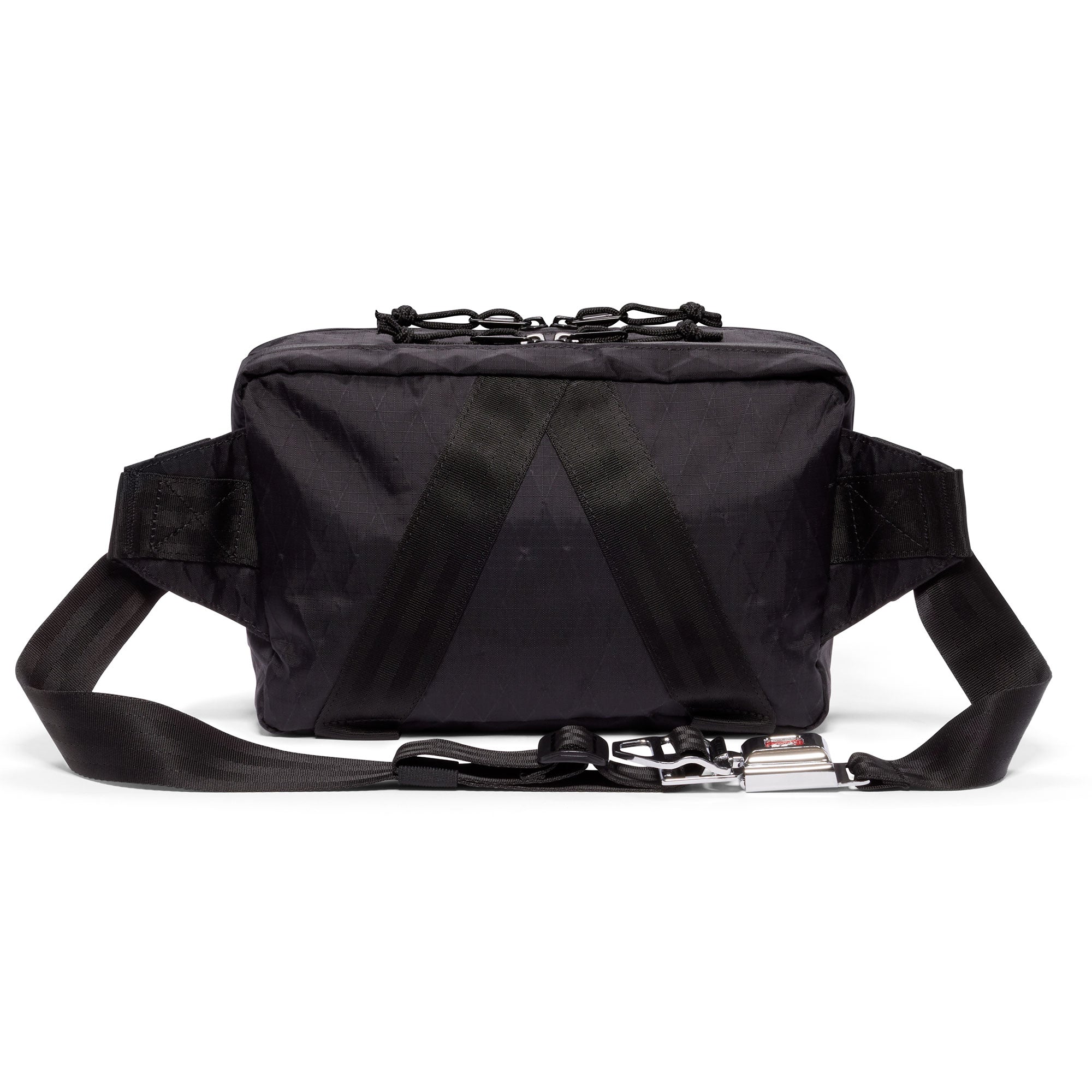 Tensile Sling bag in black x fabric back view #color_black x