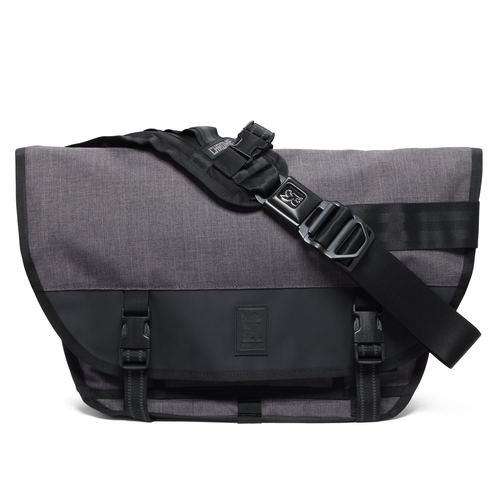 20L Messenger in new grey twill fabric front view #color_castlerock twill