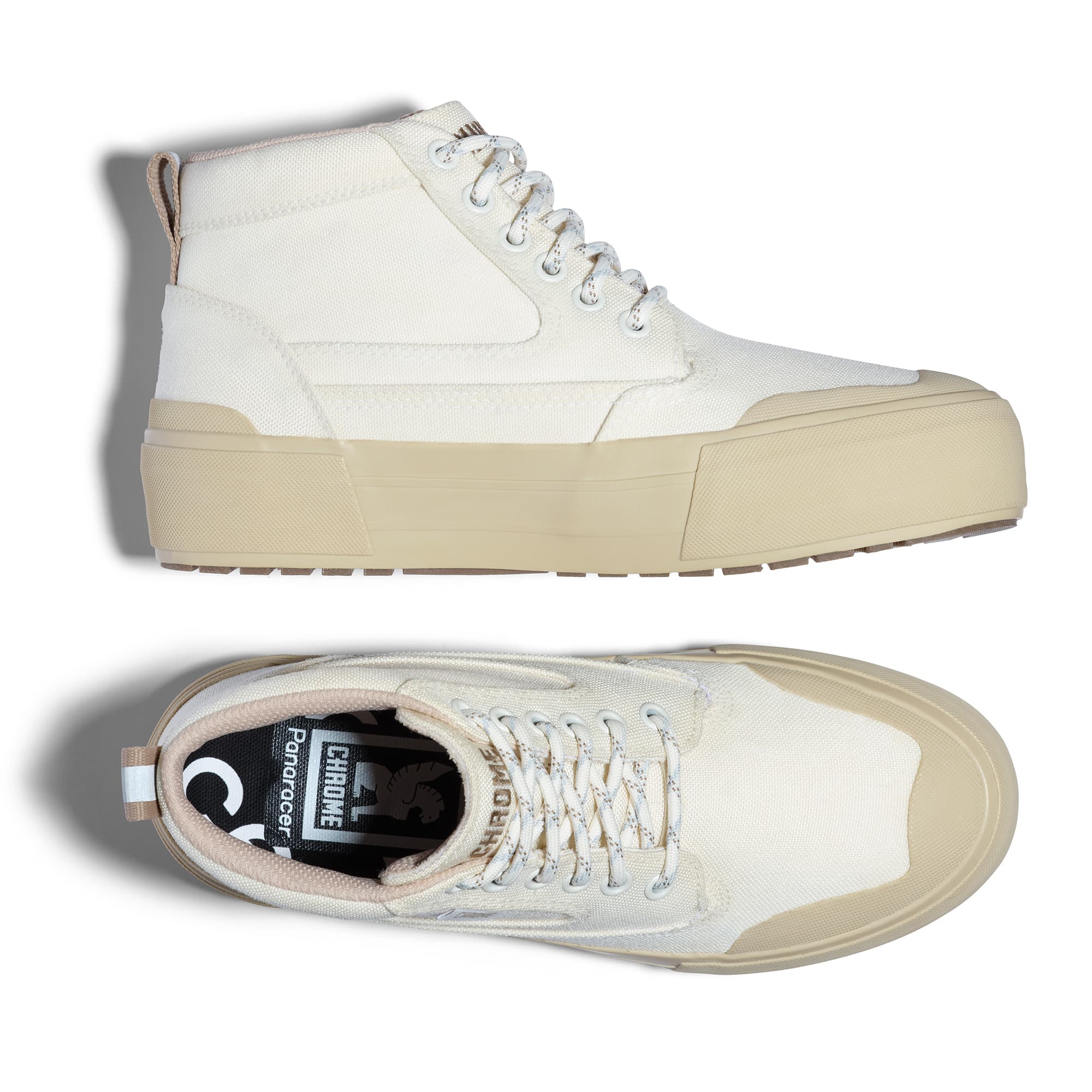 Left and right of the 415 Stacked Boot in off white #color_cloud / desert