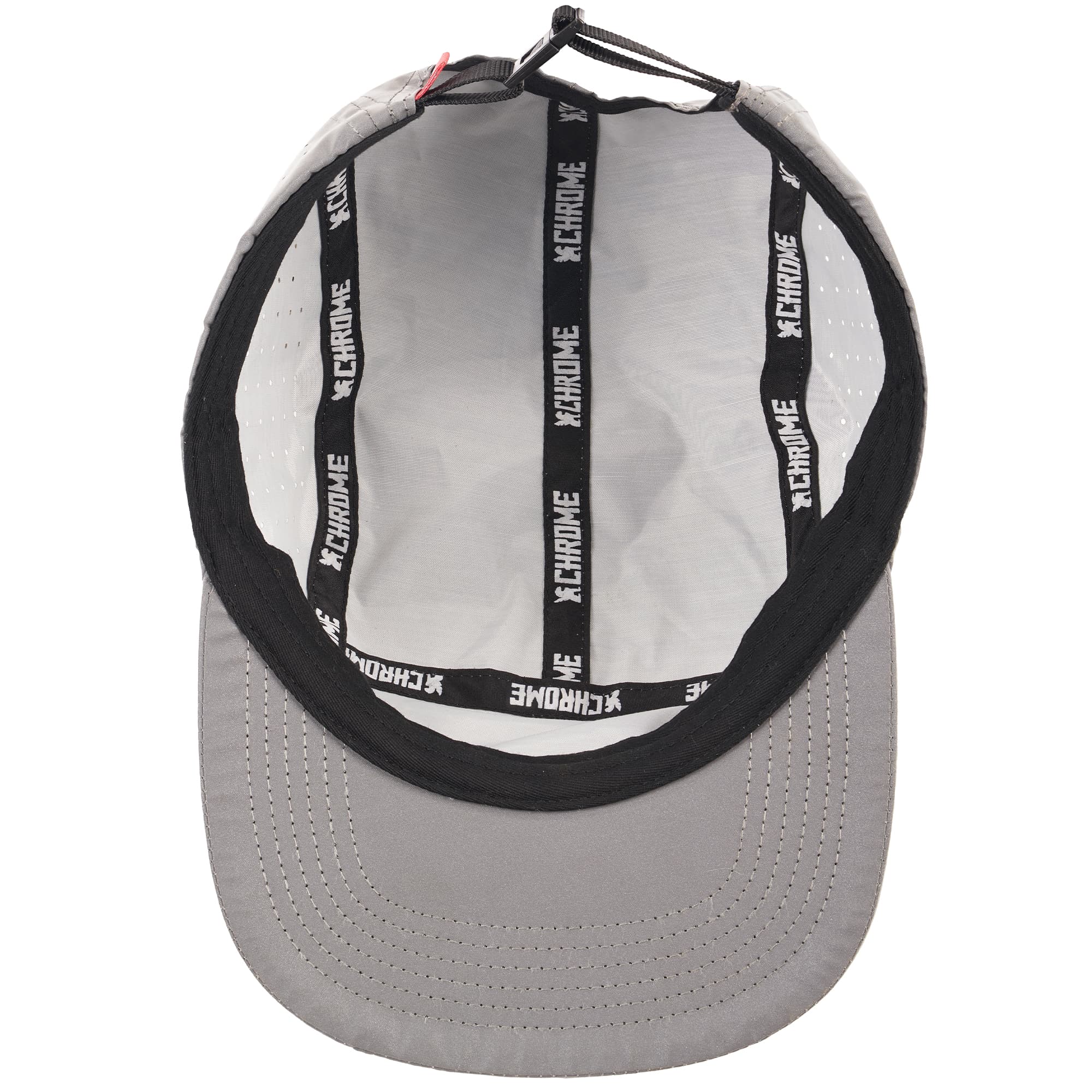The inside of the reflective 5-panel hat