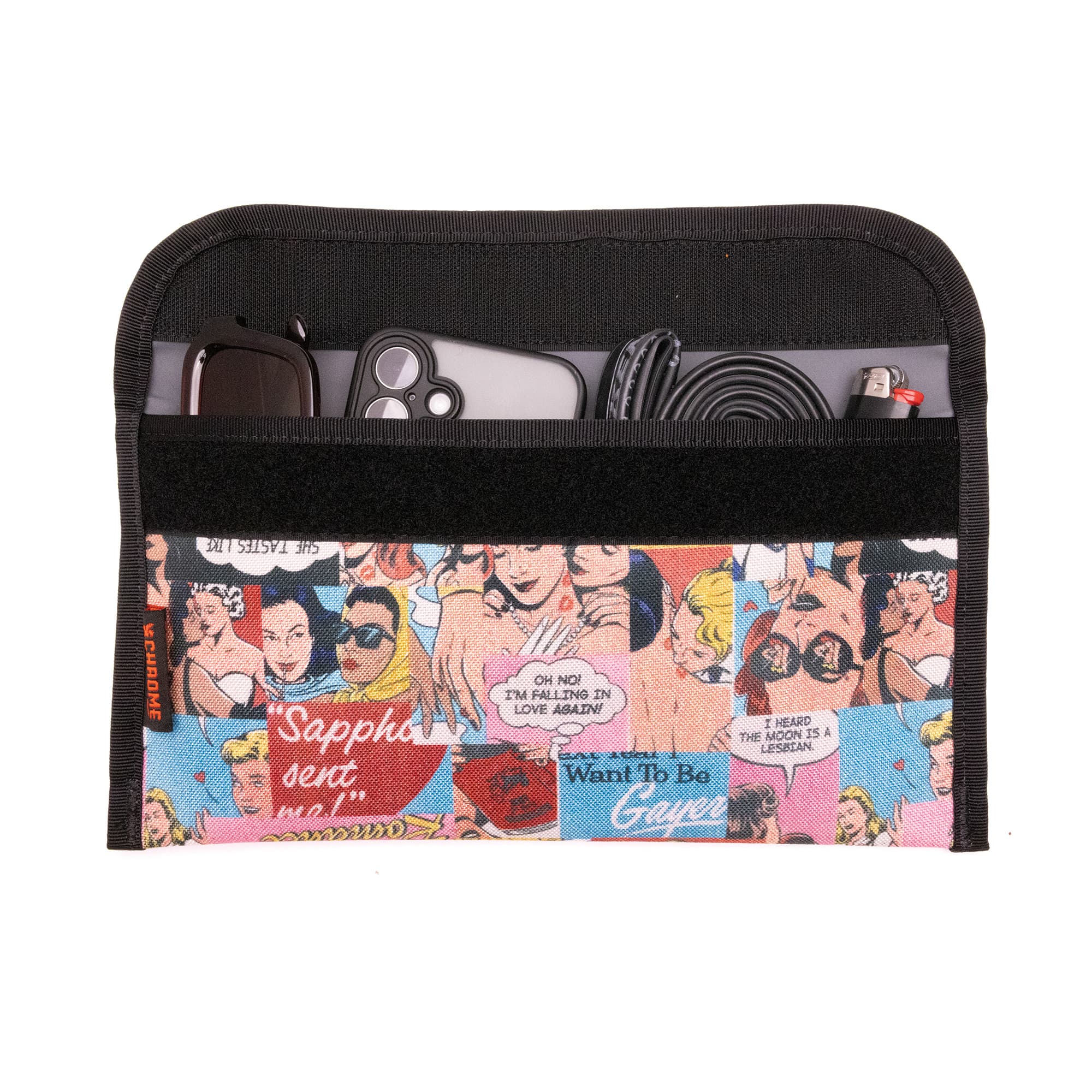 A pack out of the The Large Utility Pouch in the J Prince Pride print #color_j prince