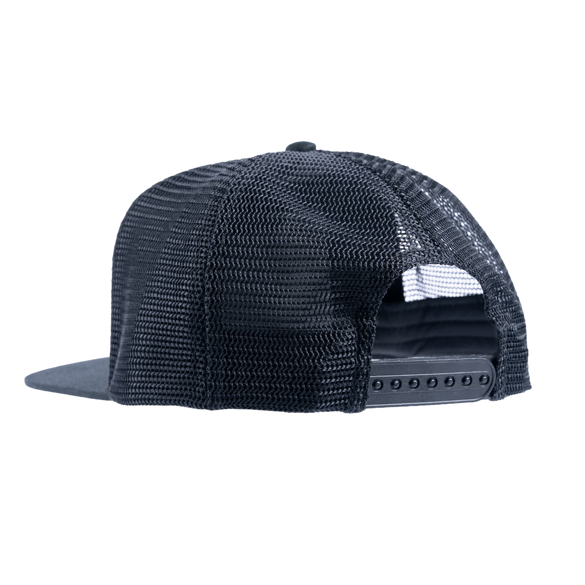 The back of the Logo Snapback Hat in black with the snapback snapped.