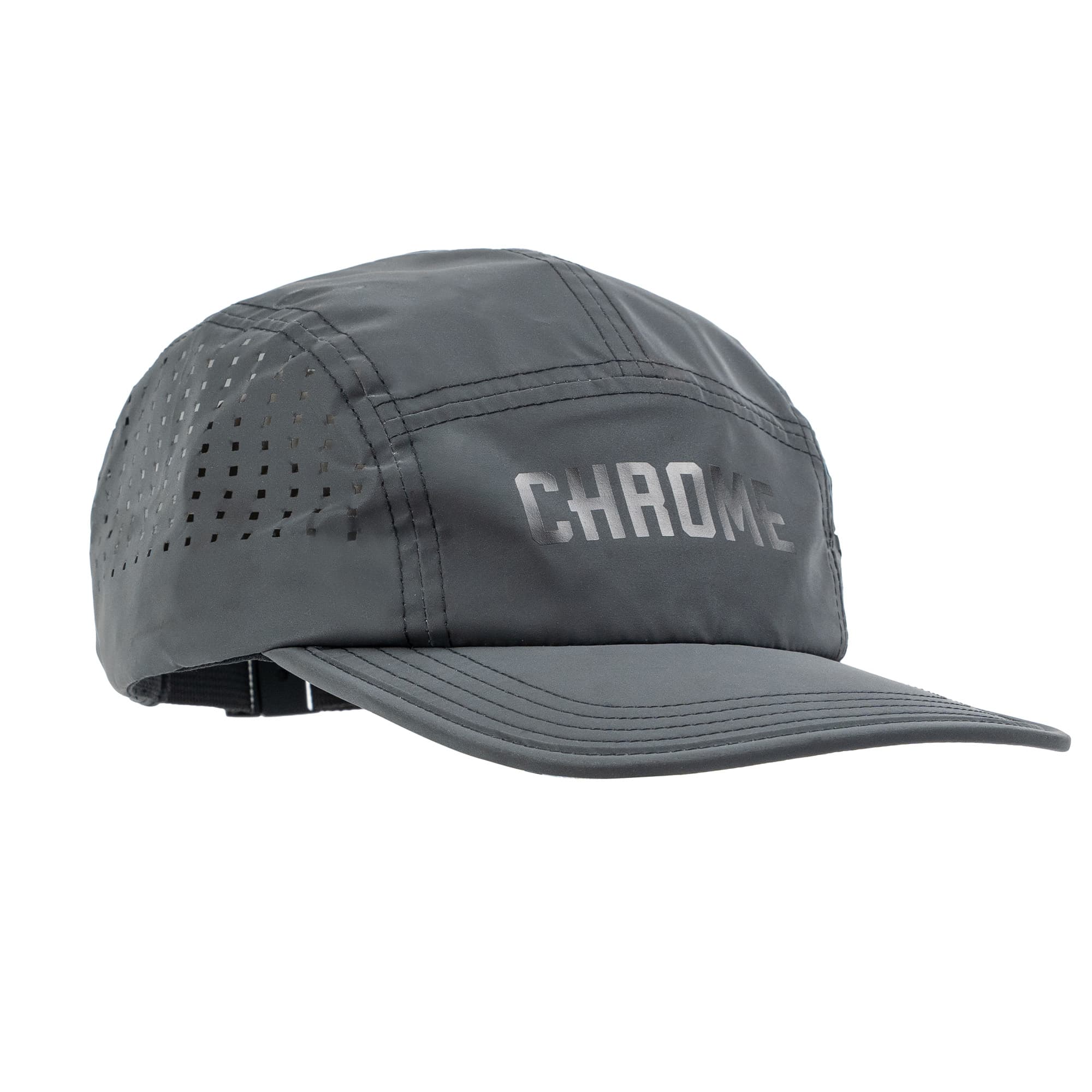 The new Chrome Industries Five Panel Hat in black reflective
