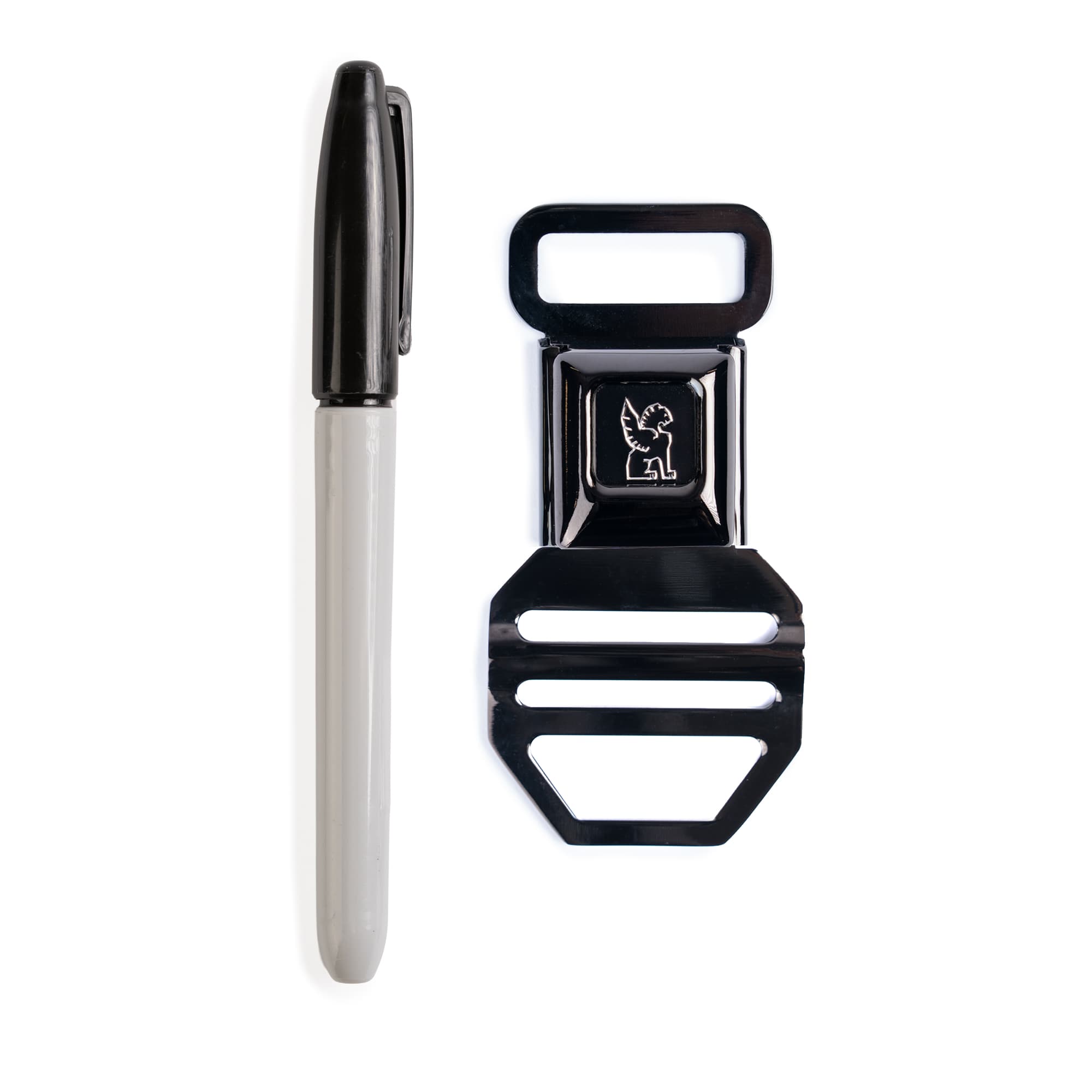 A sharpie for scale by the new SM Buckle in the Black Chrome color #color_black chrome