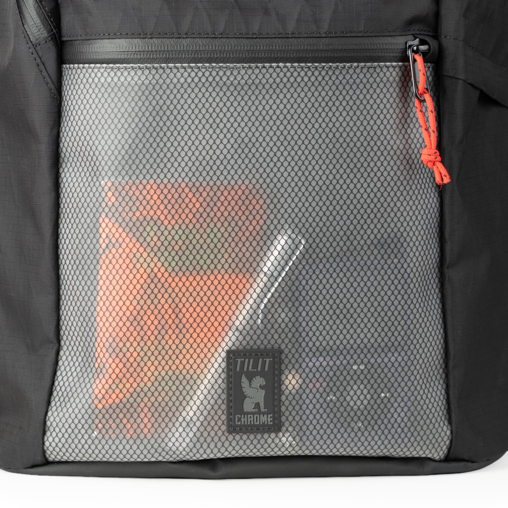 The front see through pocket on the Chrome x Tilit 29L Chef Pack