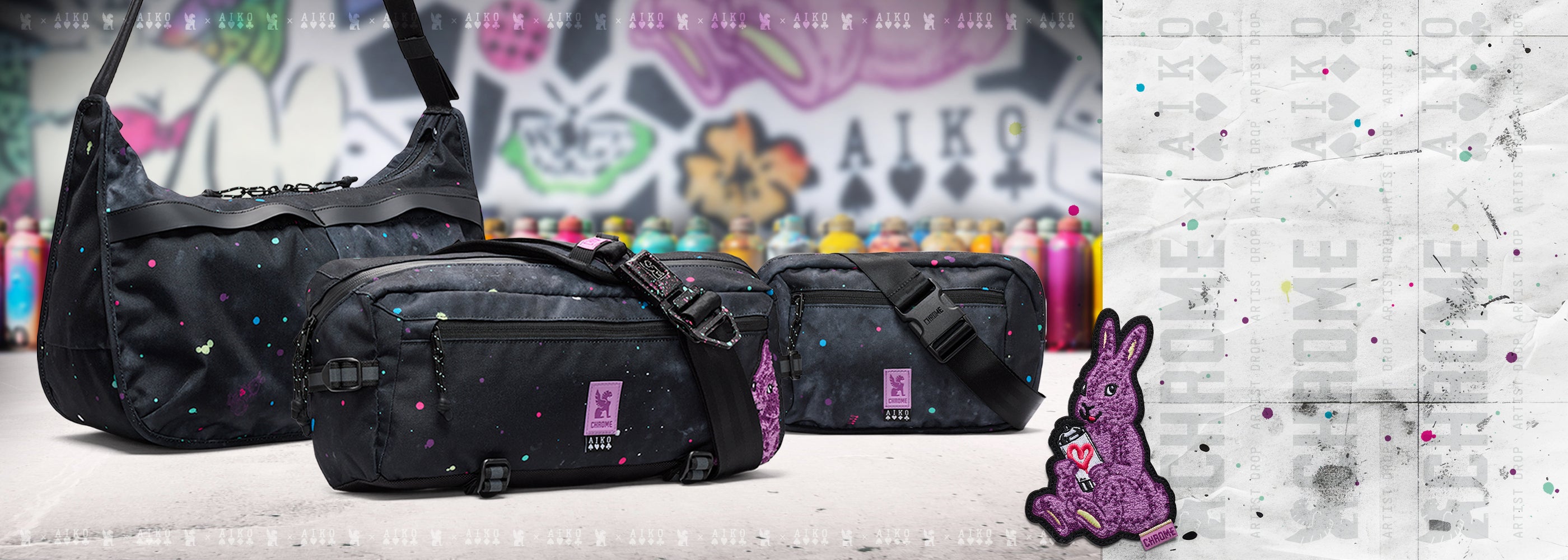 Three of the Chrome X Aiko bags with bunny