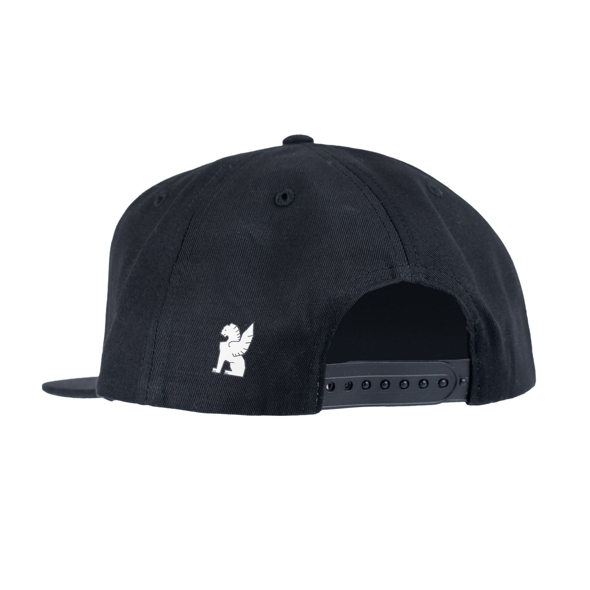 The back of the new Black JP hat with chalk color logo print #color_black / chalk