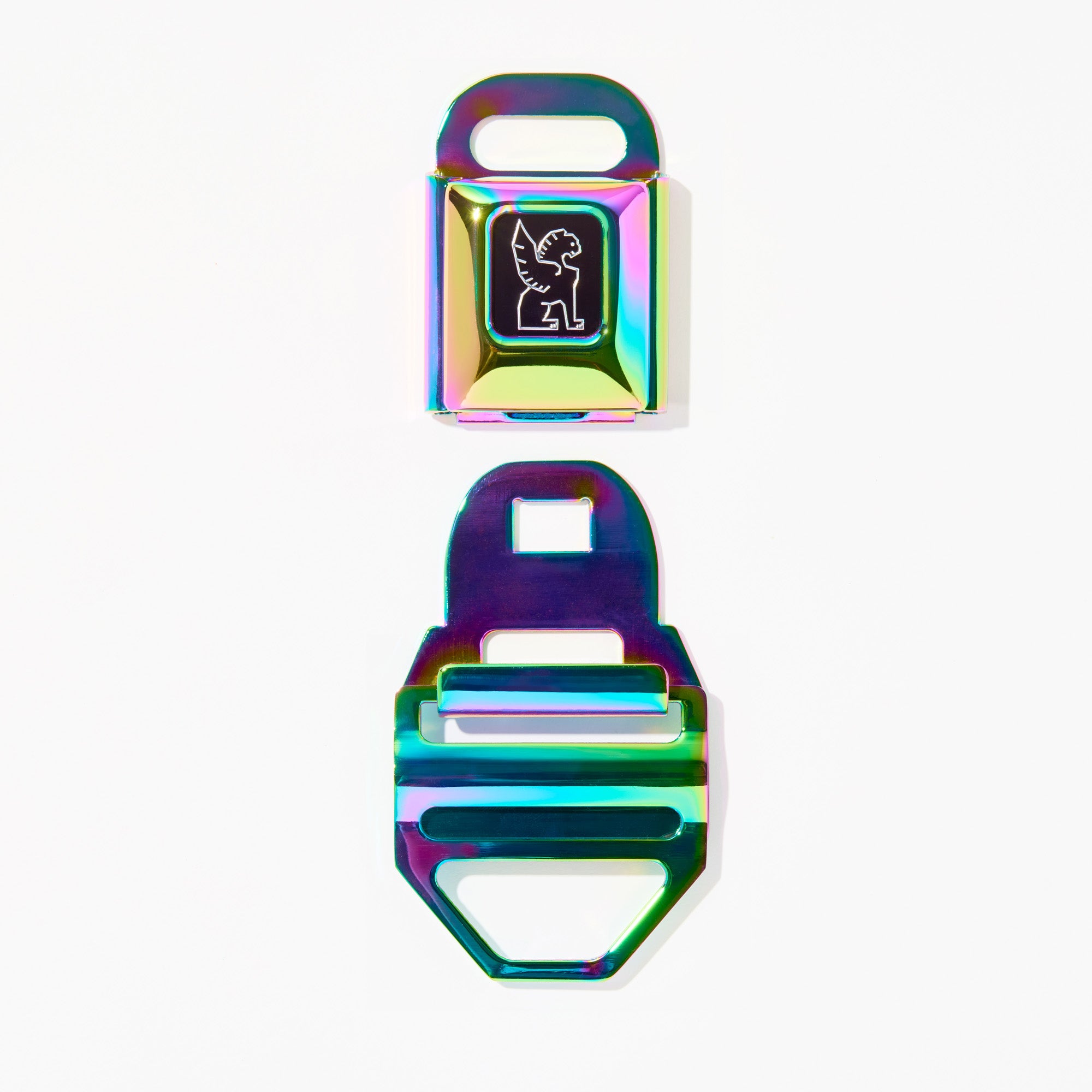 Chrome LG iconic buckle in chrome silver un-clasped #color_rainbow