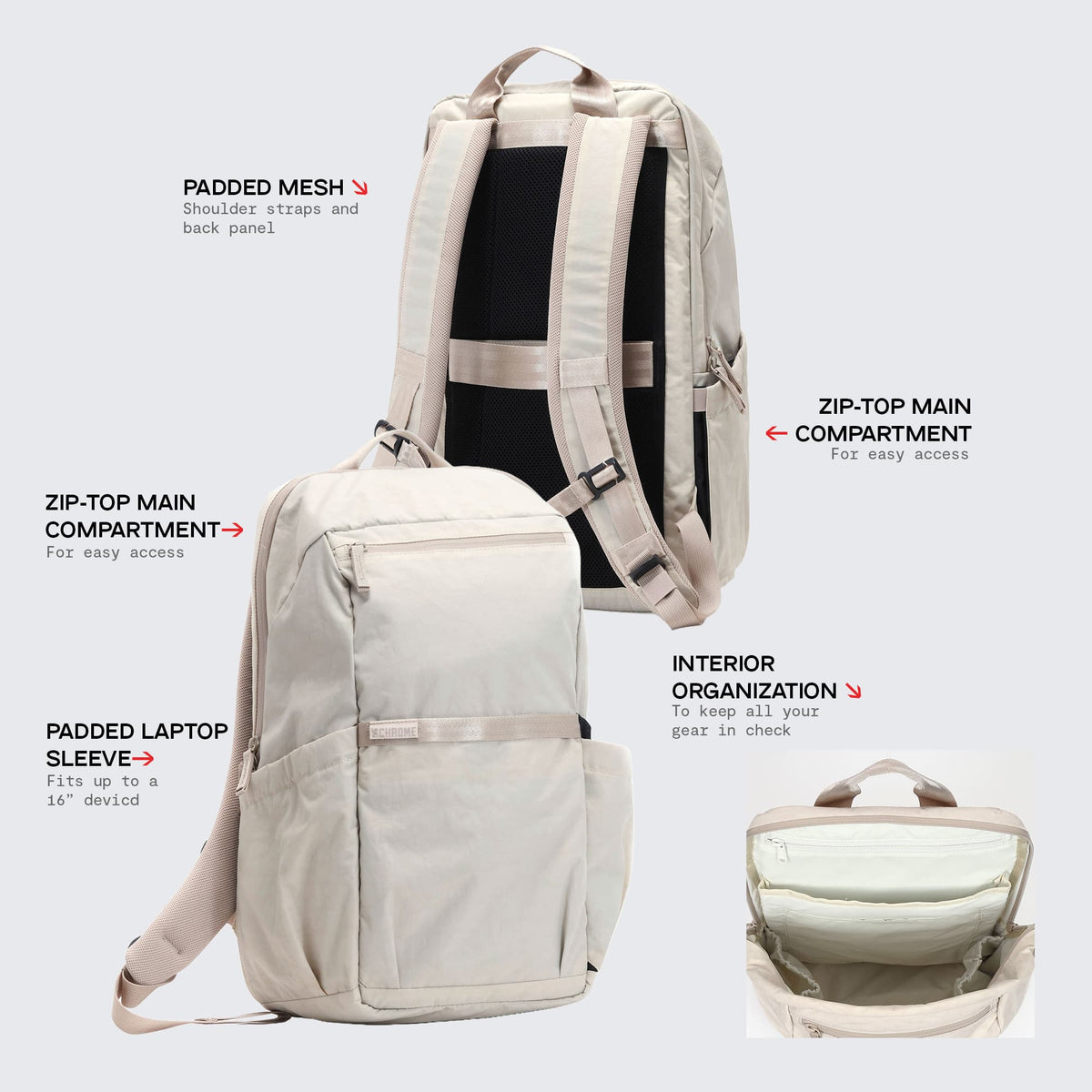 The features callouts of the Grocery 22L Pack