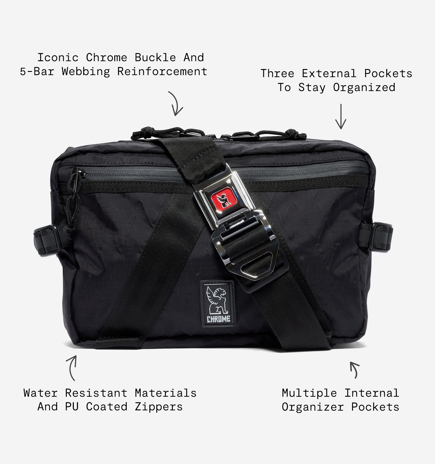 Tensile Sling bag in black  features called out