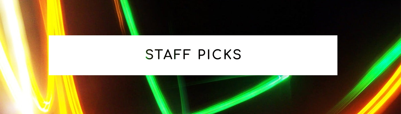 Staff picks callout with neon lights