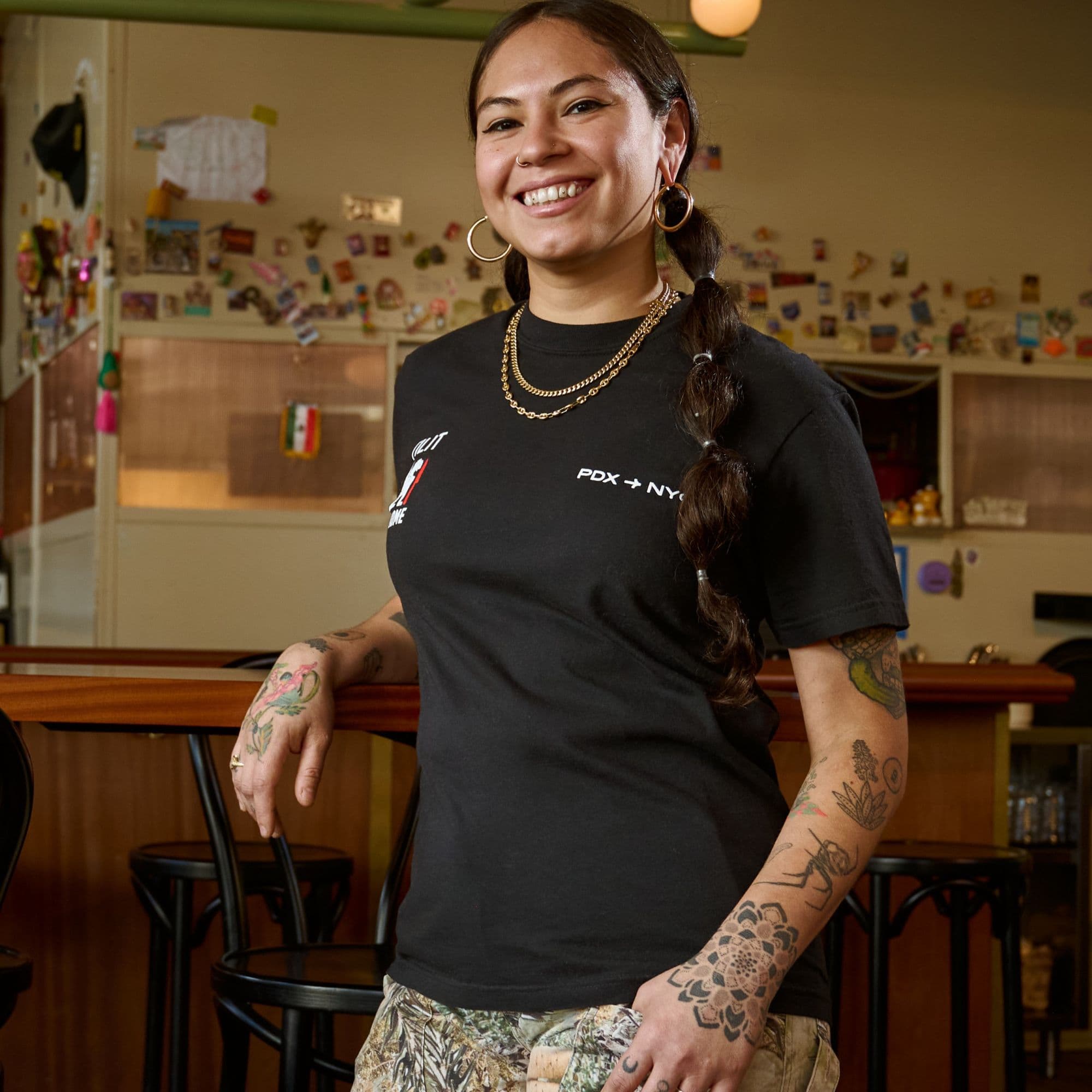 A NYC Chef wearing the Chrome X TiLIT T-Shirt