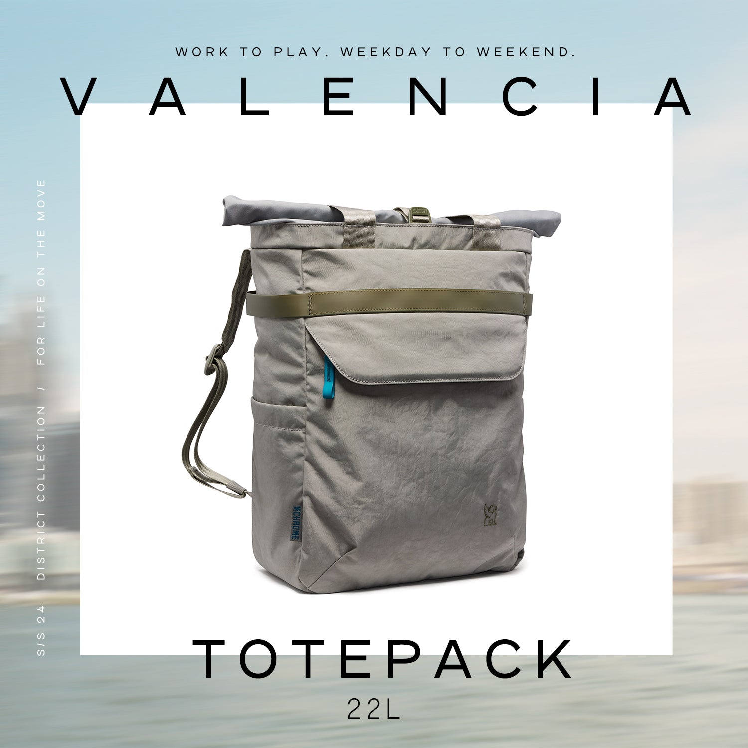Valencia Totepack in sage, part of the district collection