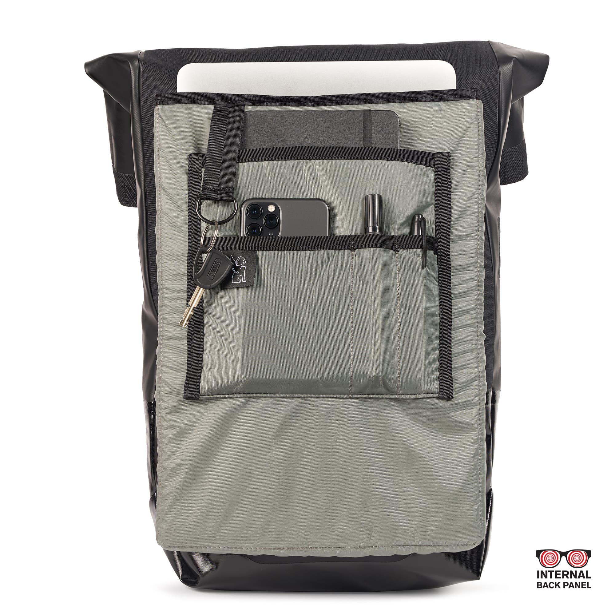 Waterproof 20L backpack in black inside out