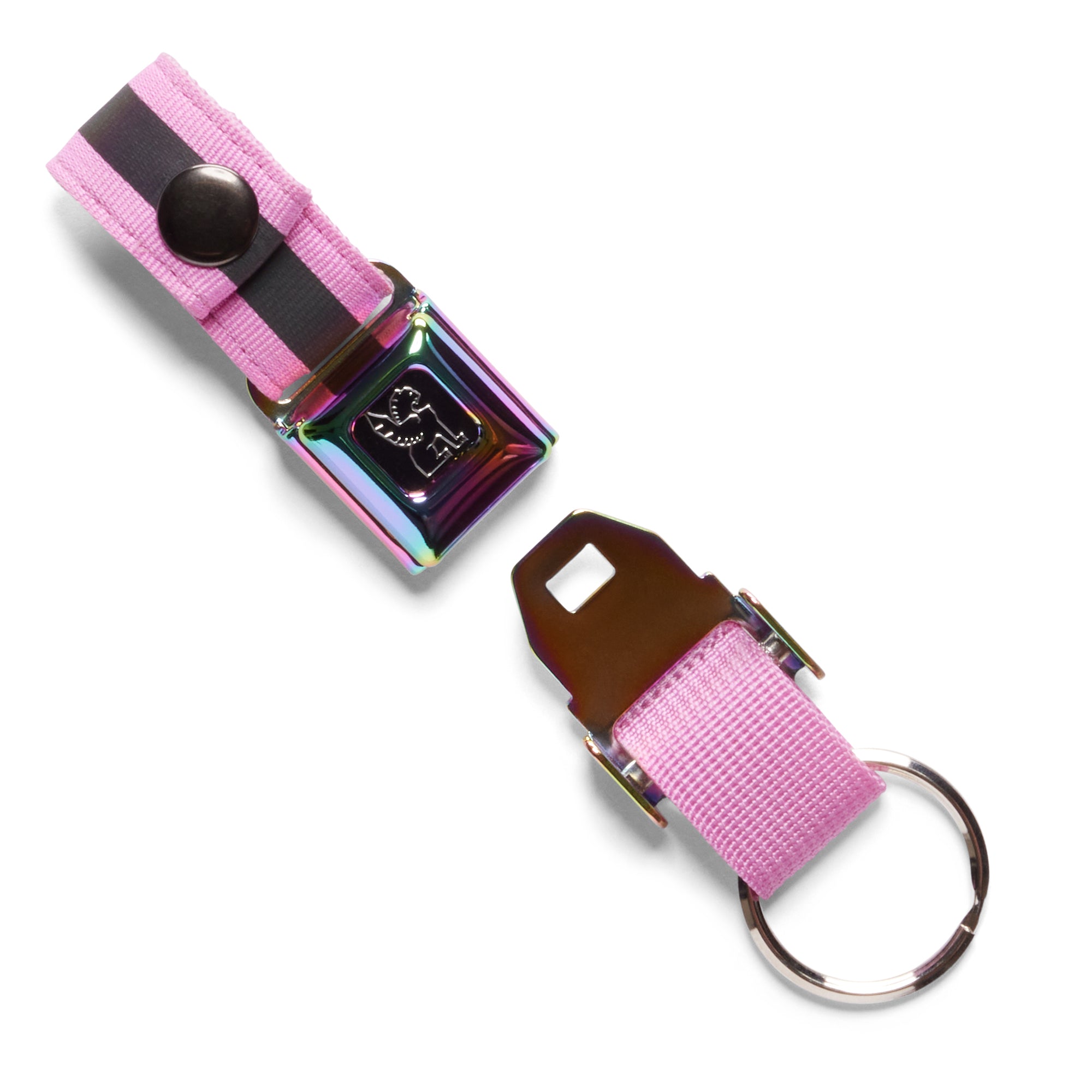 Mini Buckle Keychain in rainbow reflective un buckled #color_rainbow reflective