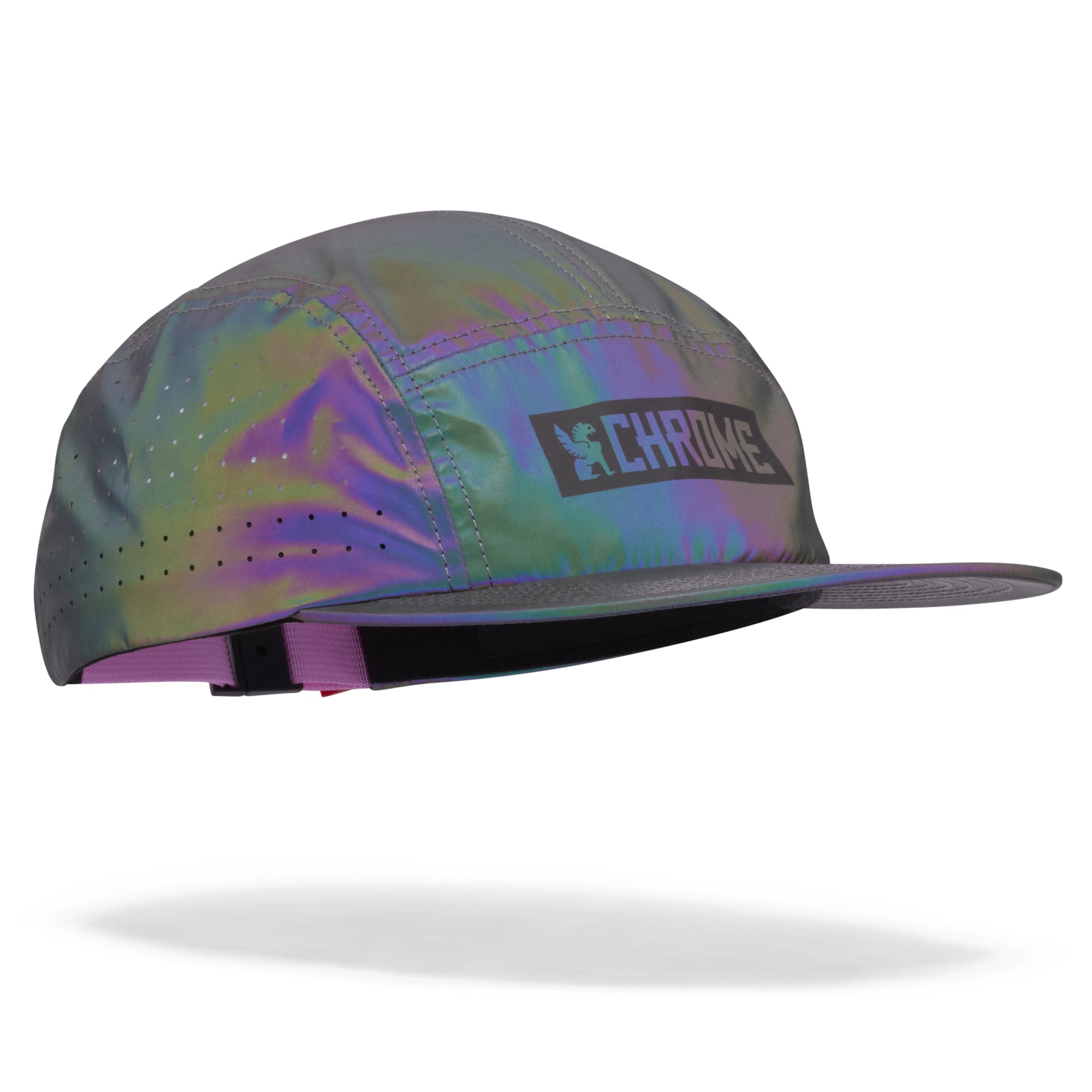 Five panel cap with oil slick reflective #color_rainbow reflective