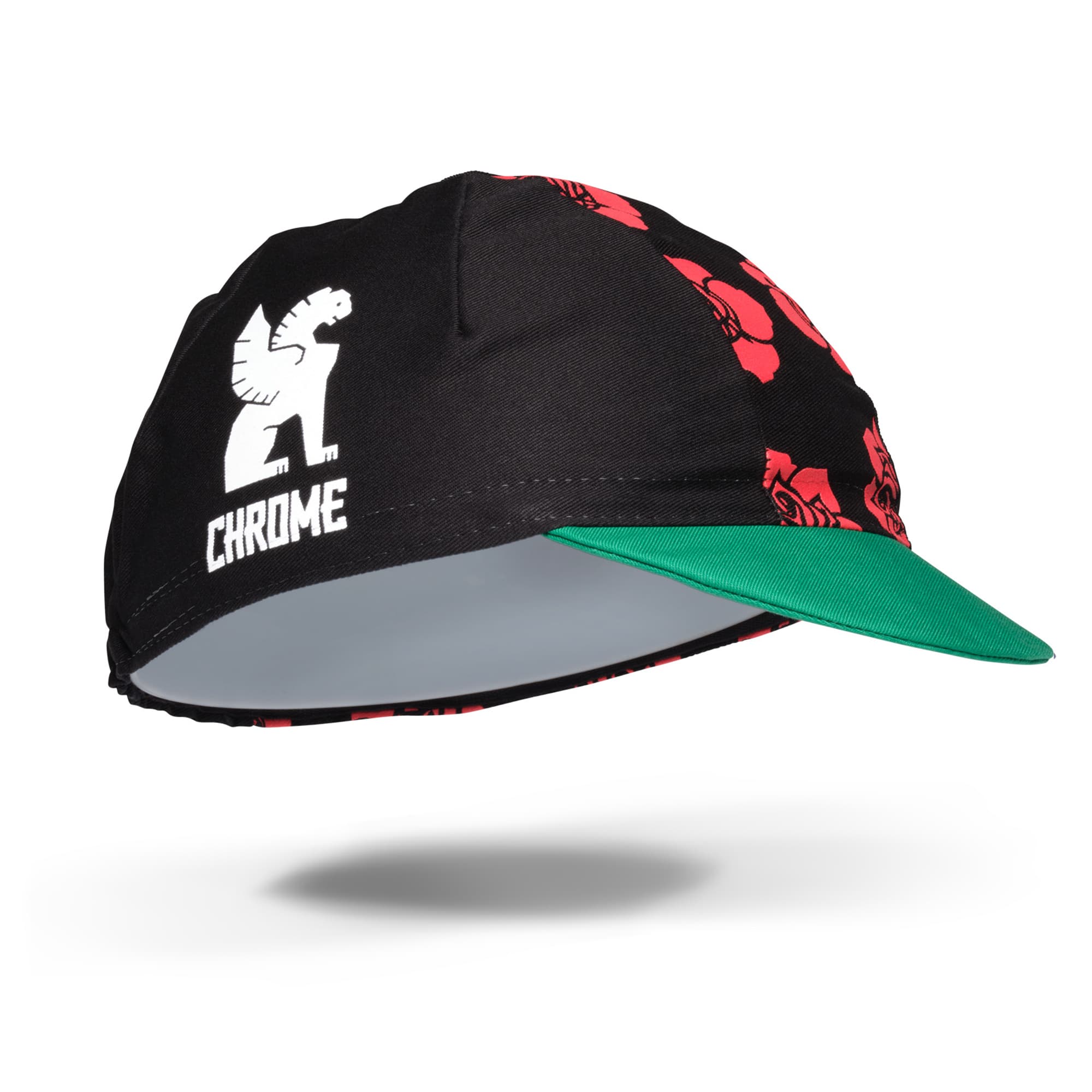 Chrome Portland Rides Cycling Cap in black side view #color_portland roses
