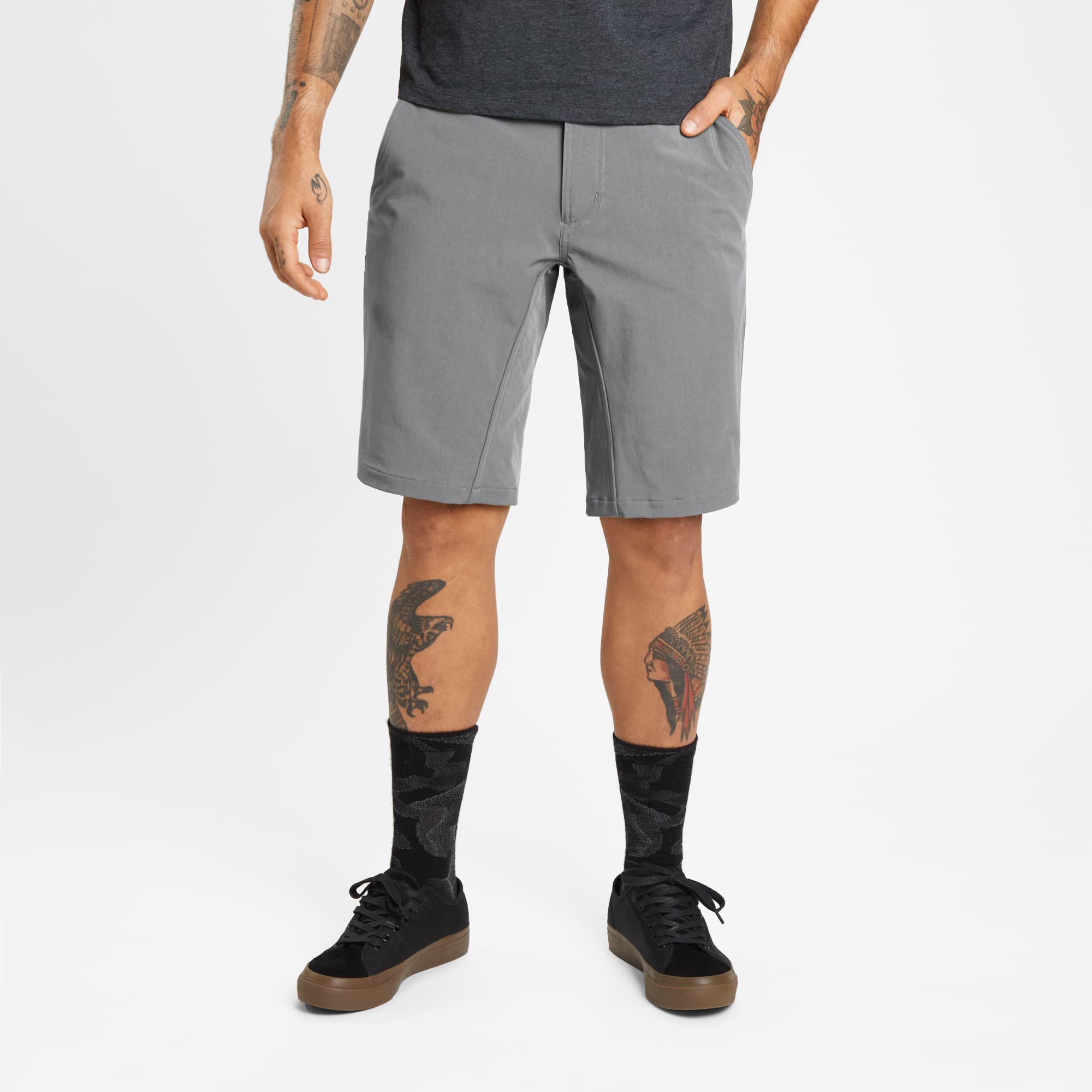 Men's Folsom tech biking Short in grey worn by a man #color_castle rock