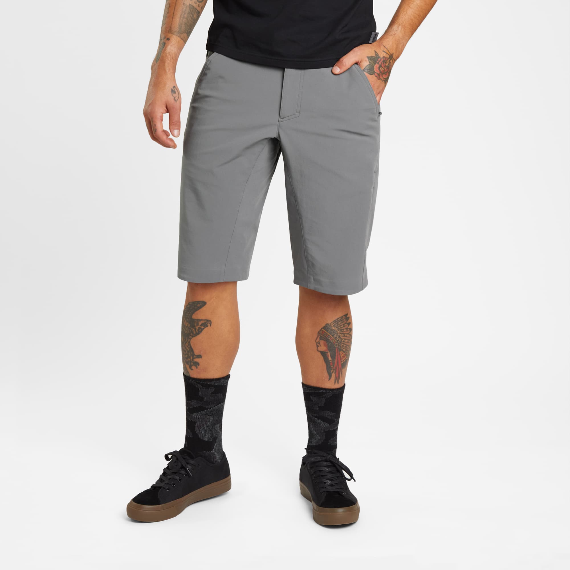 Men's tech Sutro Short in grey worn by a man #color_castle rock