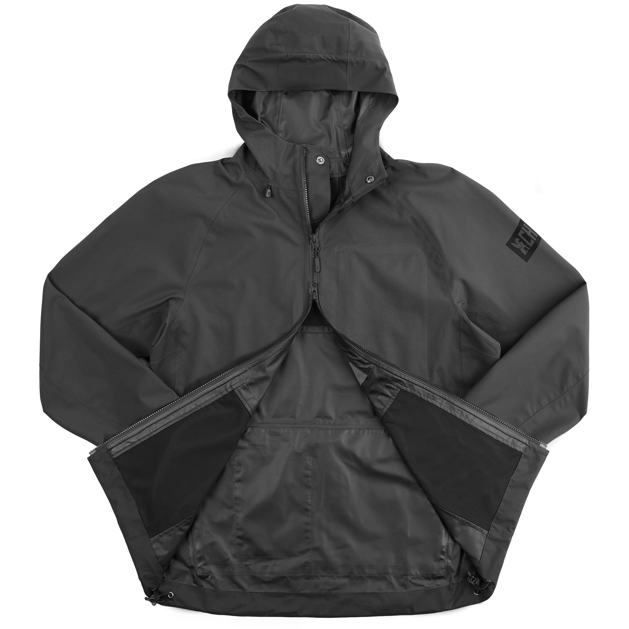 Waterproof rain jacket in black 2-way zipper