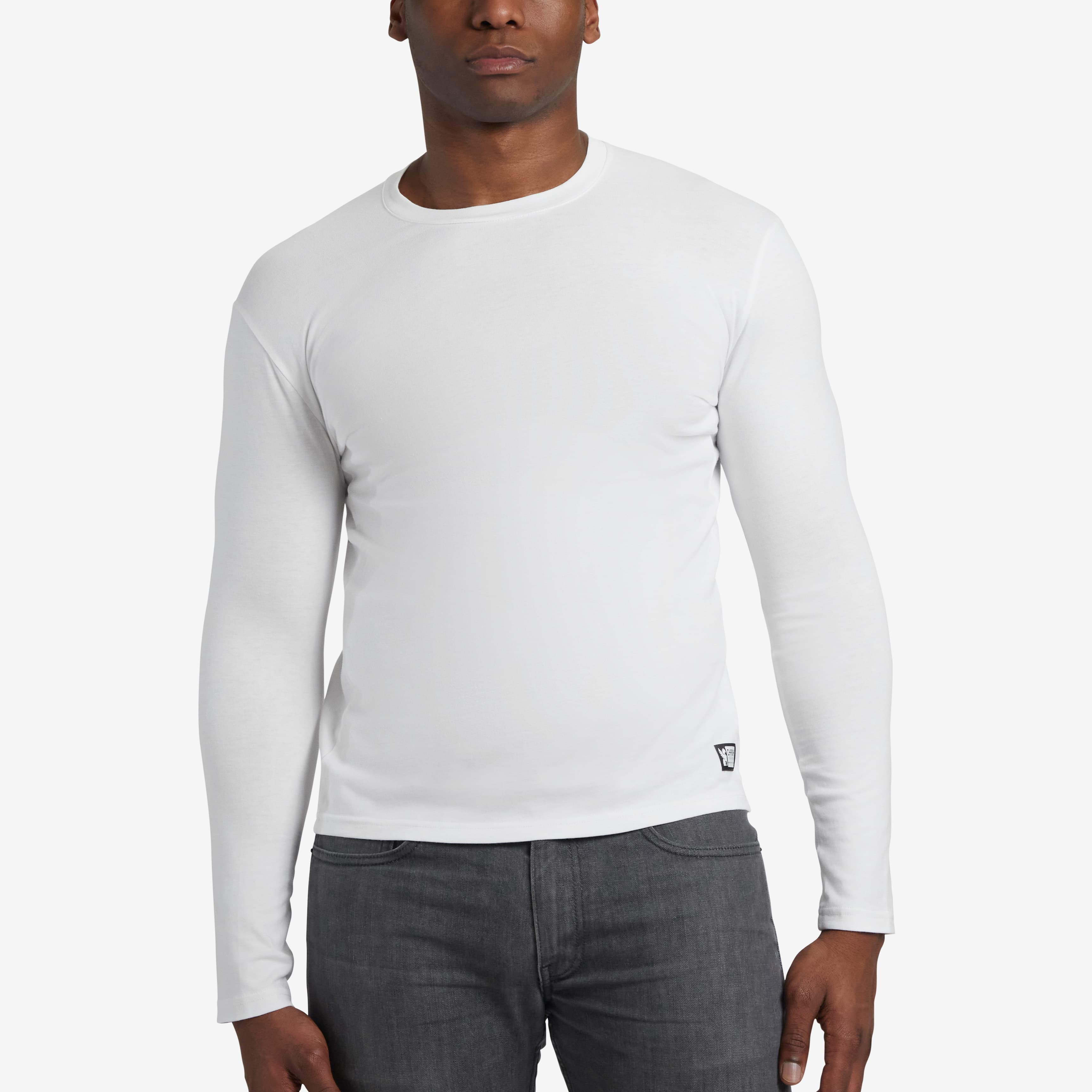 Men's Chrome basics long sleeve T-shirt in white worn by a man #color_white
