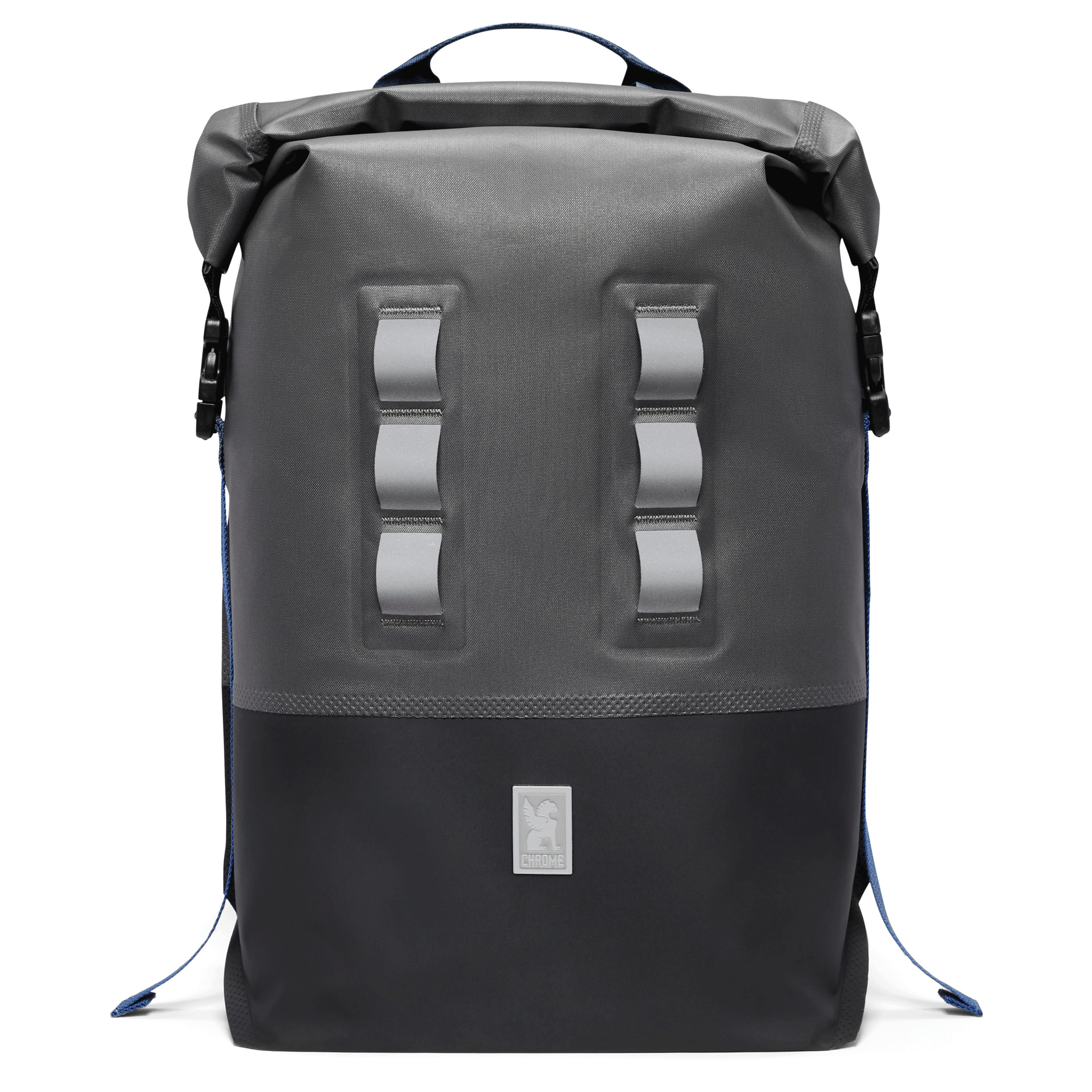 Waterproof 30L highly reflective backpack in grey showing reflecting loops#color_fog
