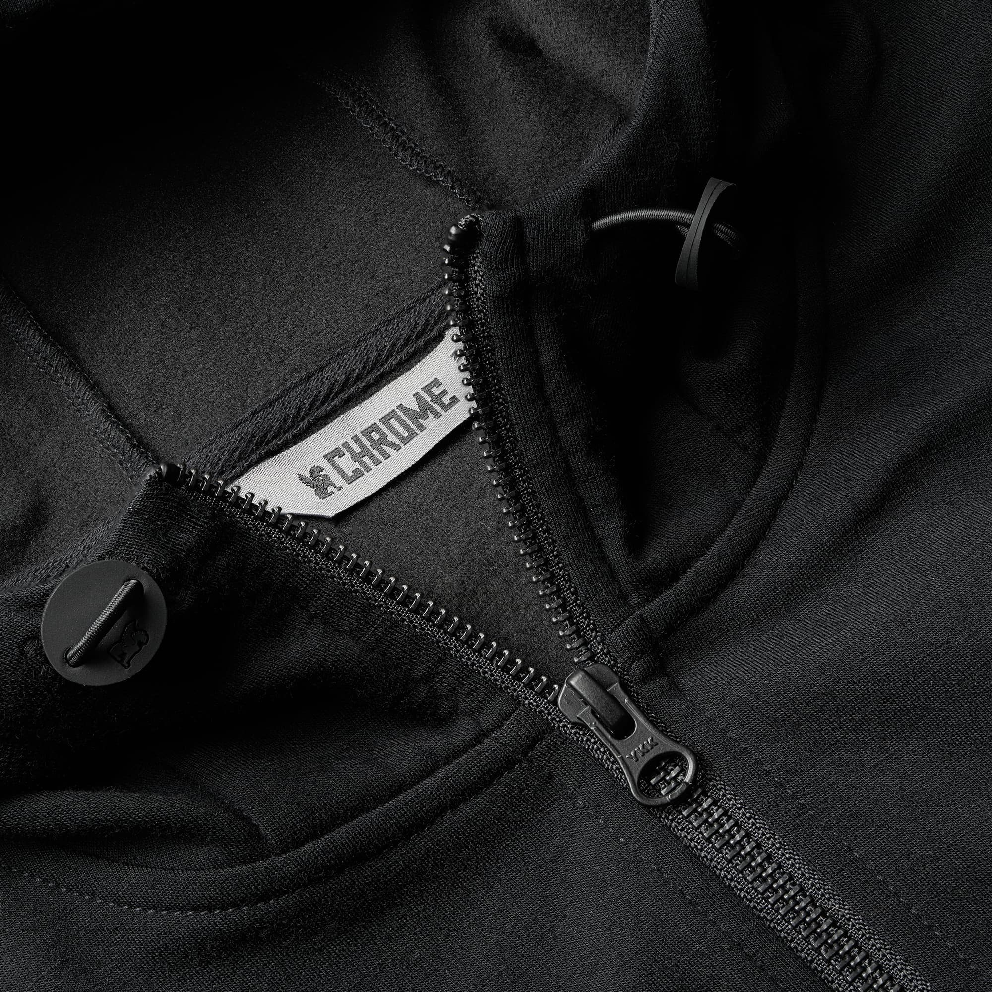 Men's merino blend hoodie in black zipper detail #color_black