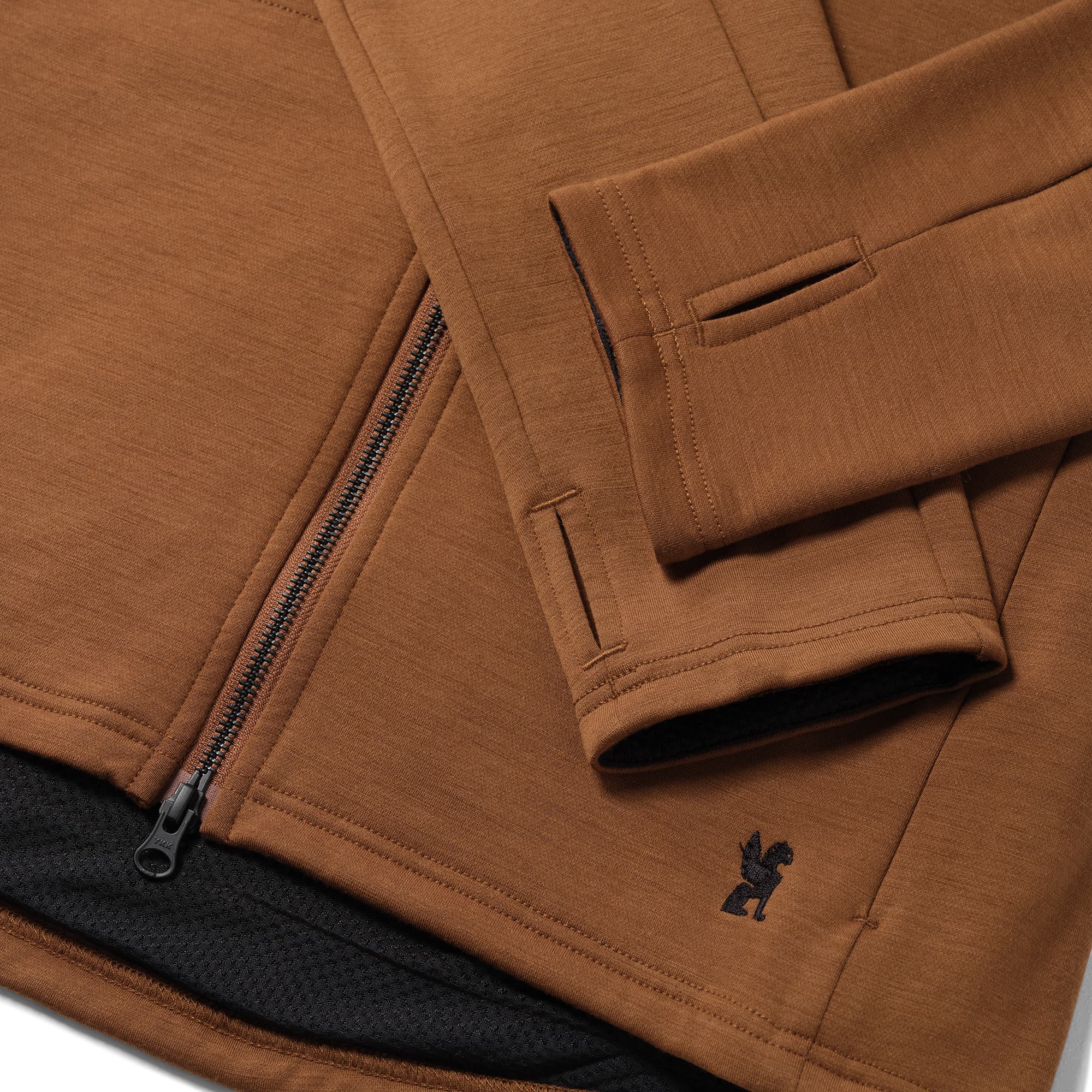 Men's merino blend hoodie in brown fabric detail #color_monks robe