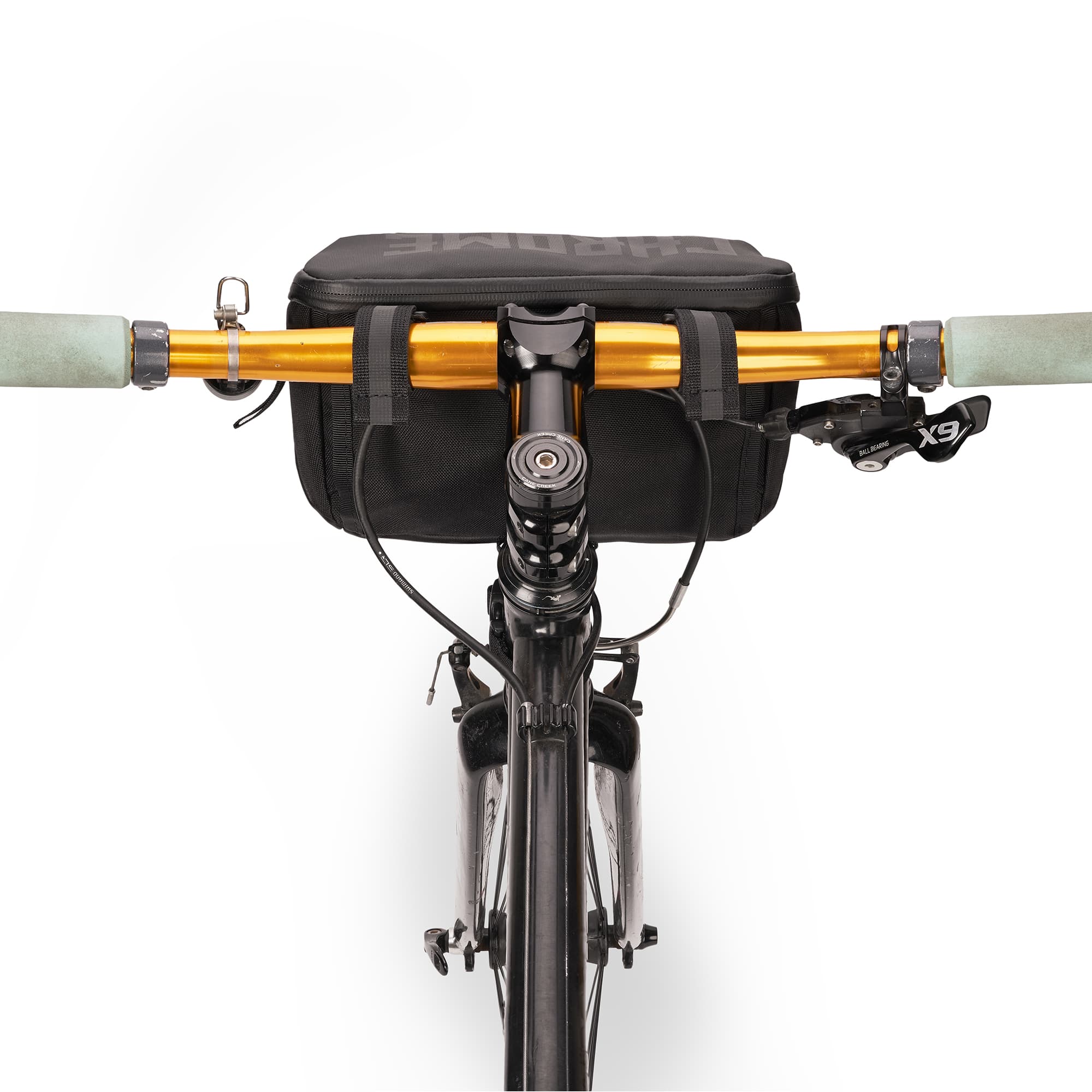 Helix Handlebar bag in black on a bike riders view #color_black