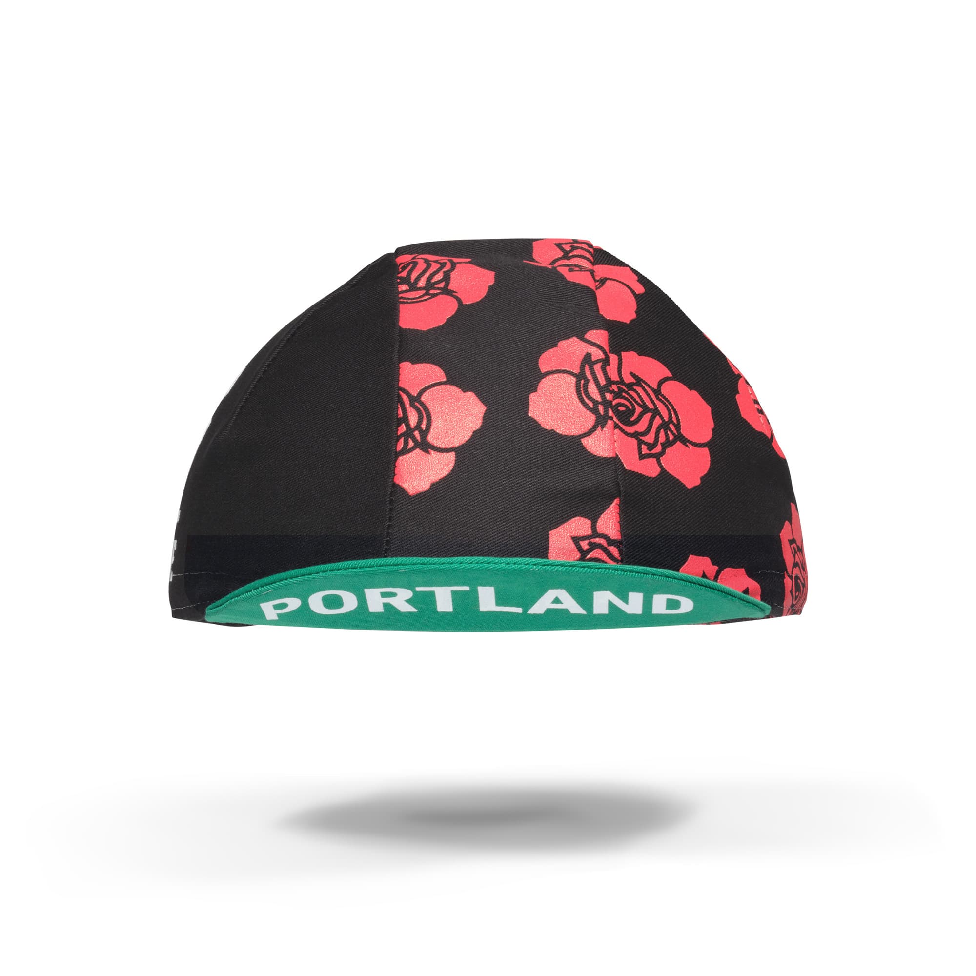 Chrome Portland Rides Cycling Cap in black brim view #color_portland roses