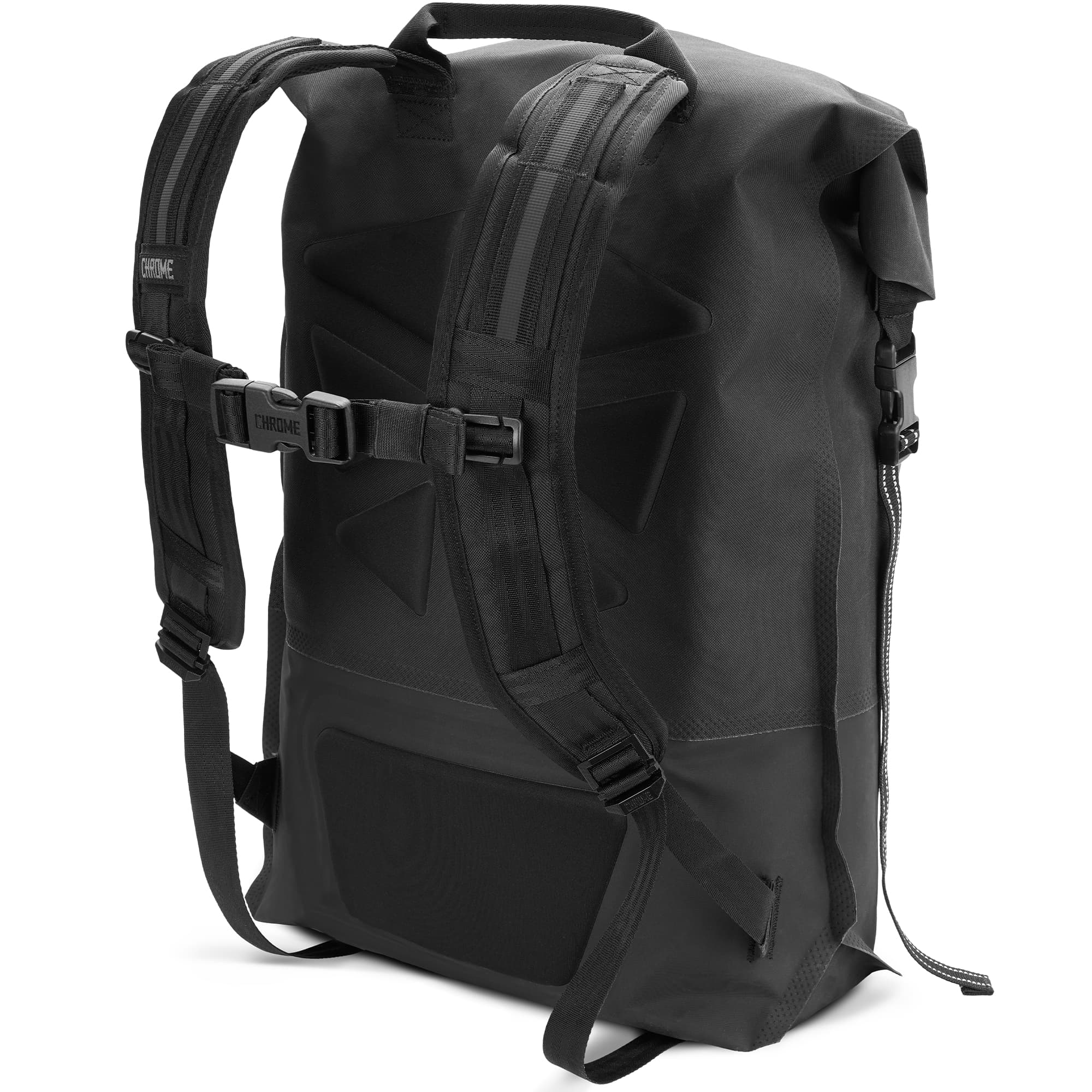 Waterproof 30L rolltop backpack in black harness view #color_black