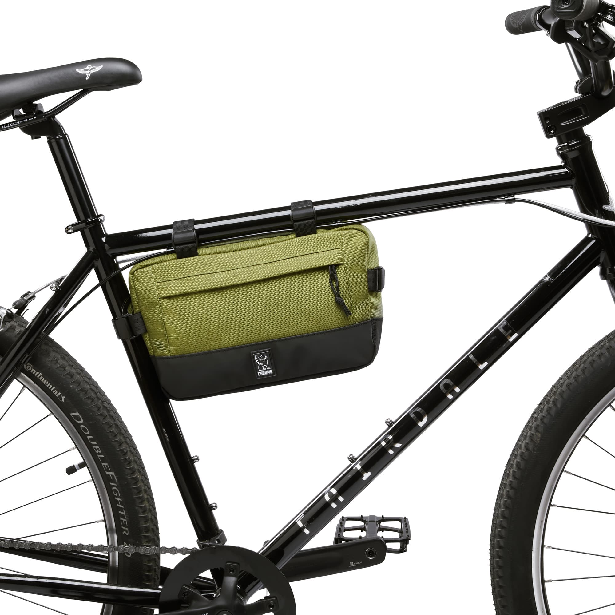 Medium size frame bag & sling in green on a bike frame #color_olive branch
