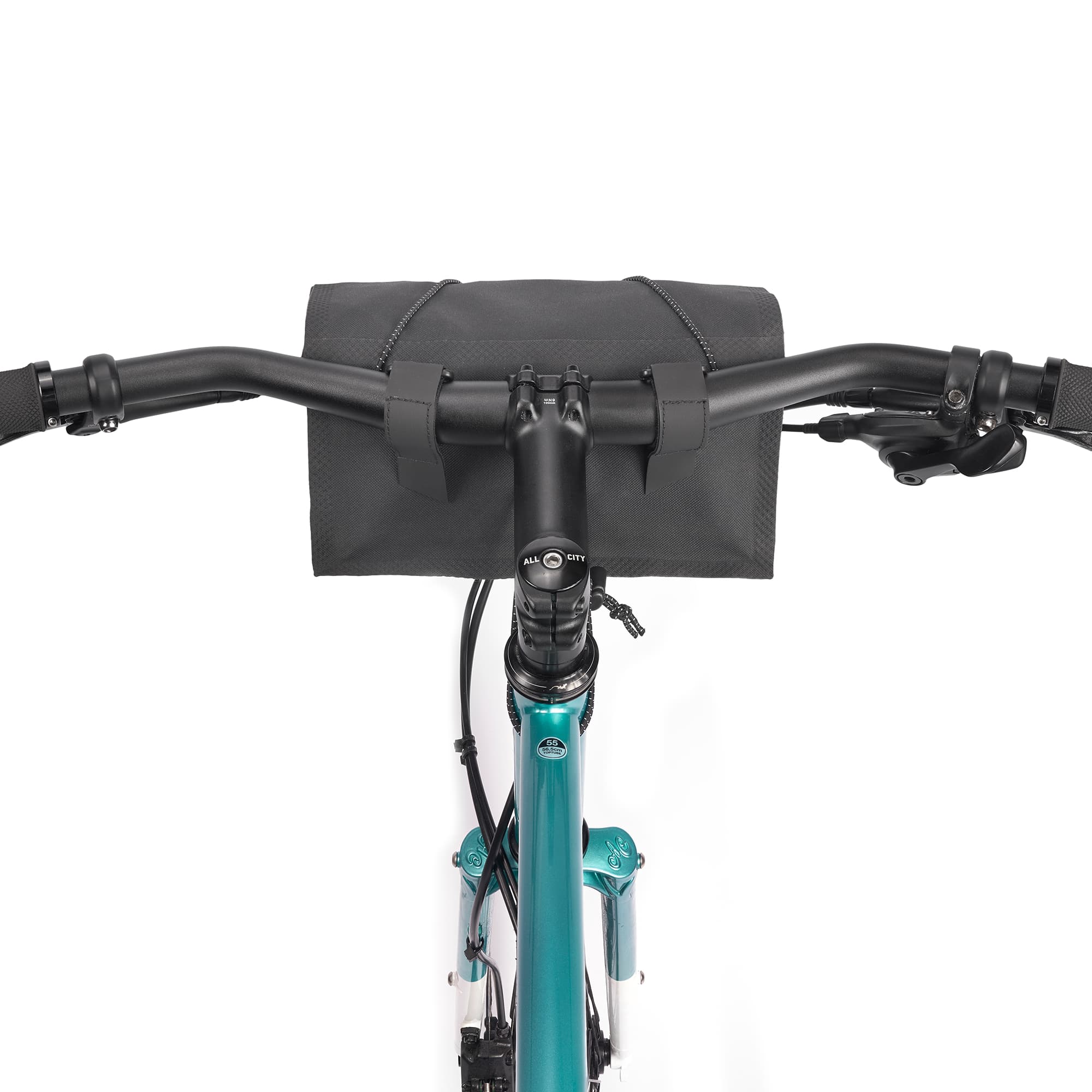 Waterproof Handlebar bike bag in black on a bike riders view #color_black