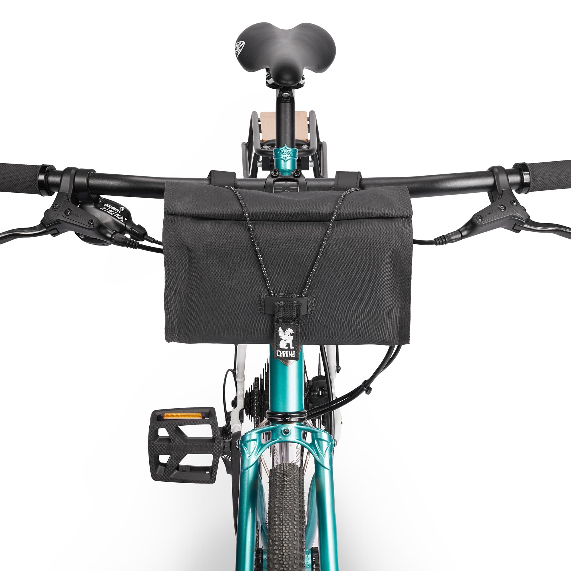 Waterproof Handlebar bike bag in black on a bike #color_black