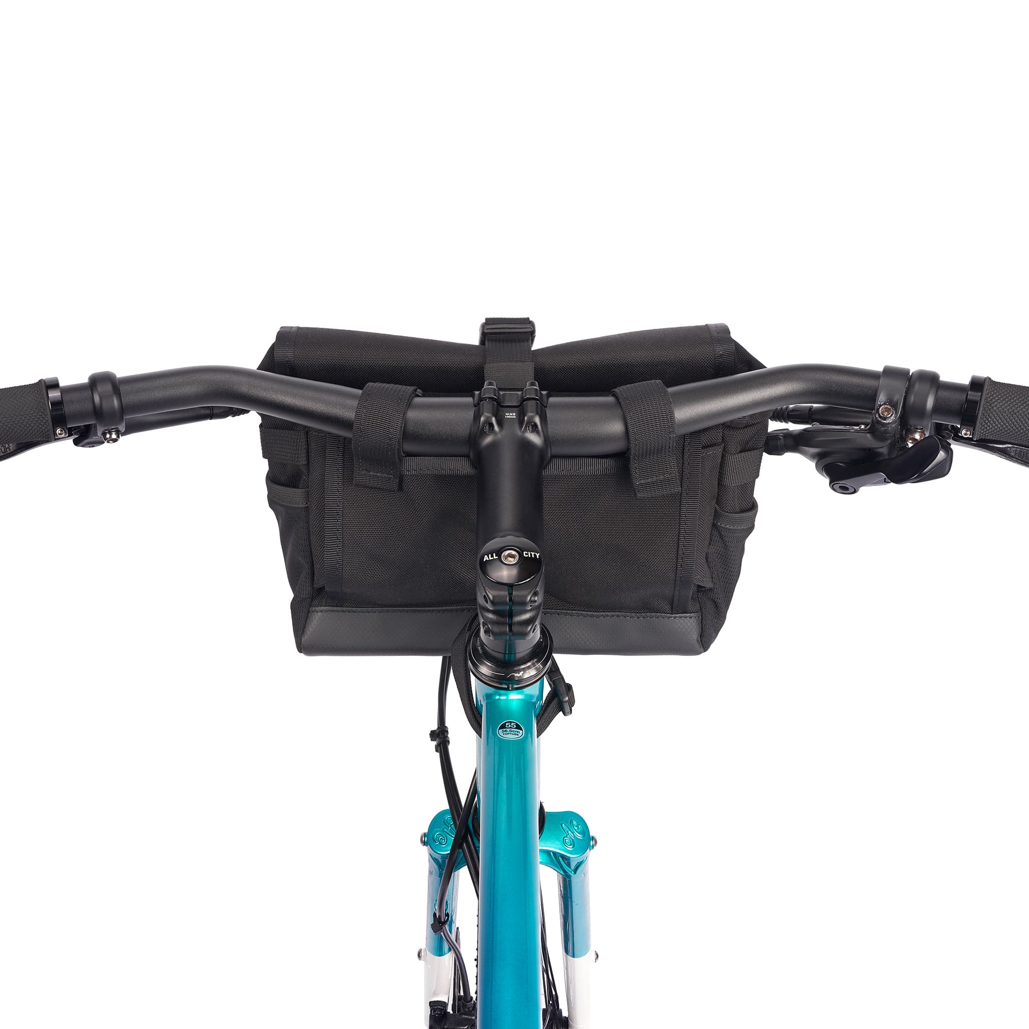 5L Doubletrack Handlebar Sling in black on a bike riders view #color_black