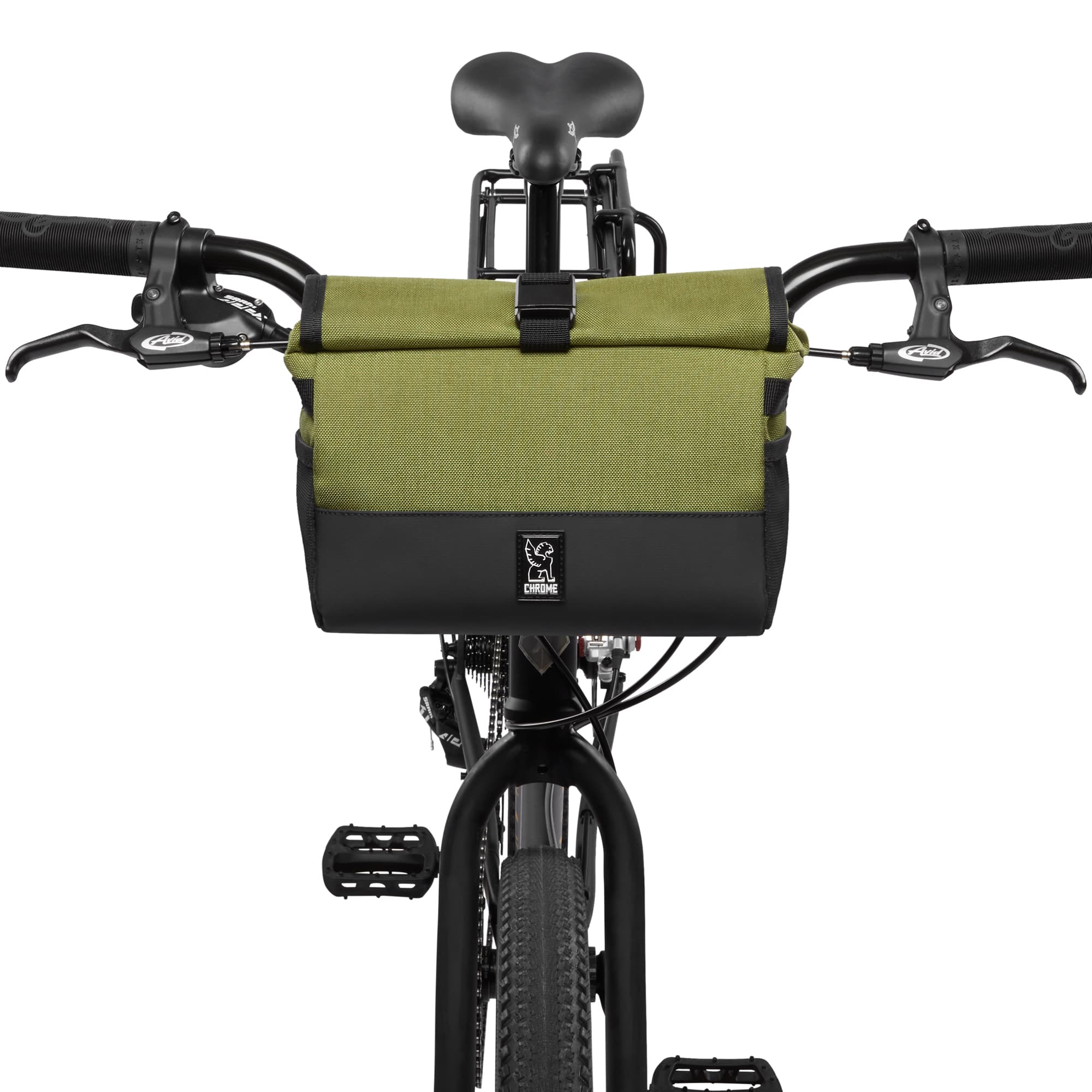 5L Doubletrack Handlebar Sling in green on a bike #color_olive branch