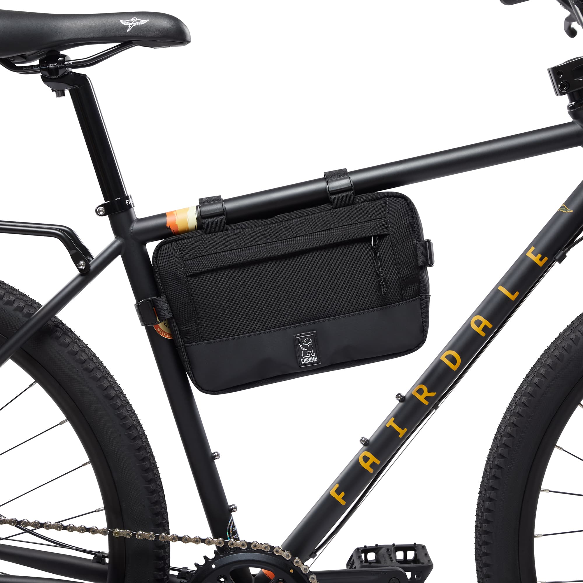 Medium size frame bag & Sling in black on a bike #color_black